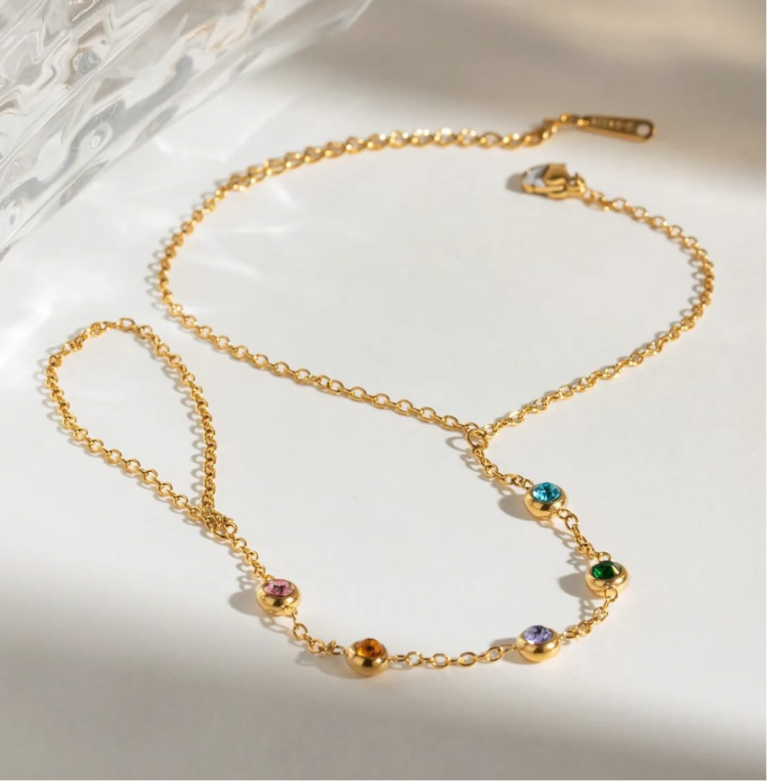 Anti Tarnish Gold Plated Multicolour Minimal Hathful Bracelet