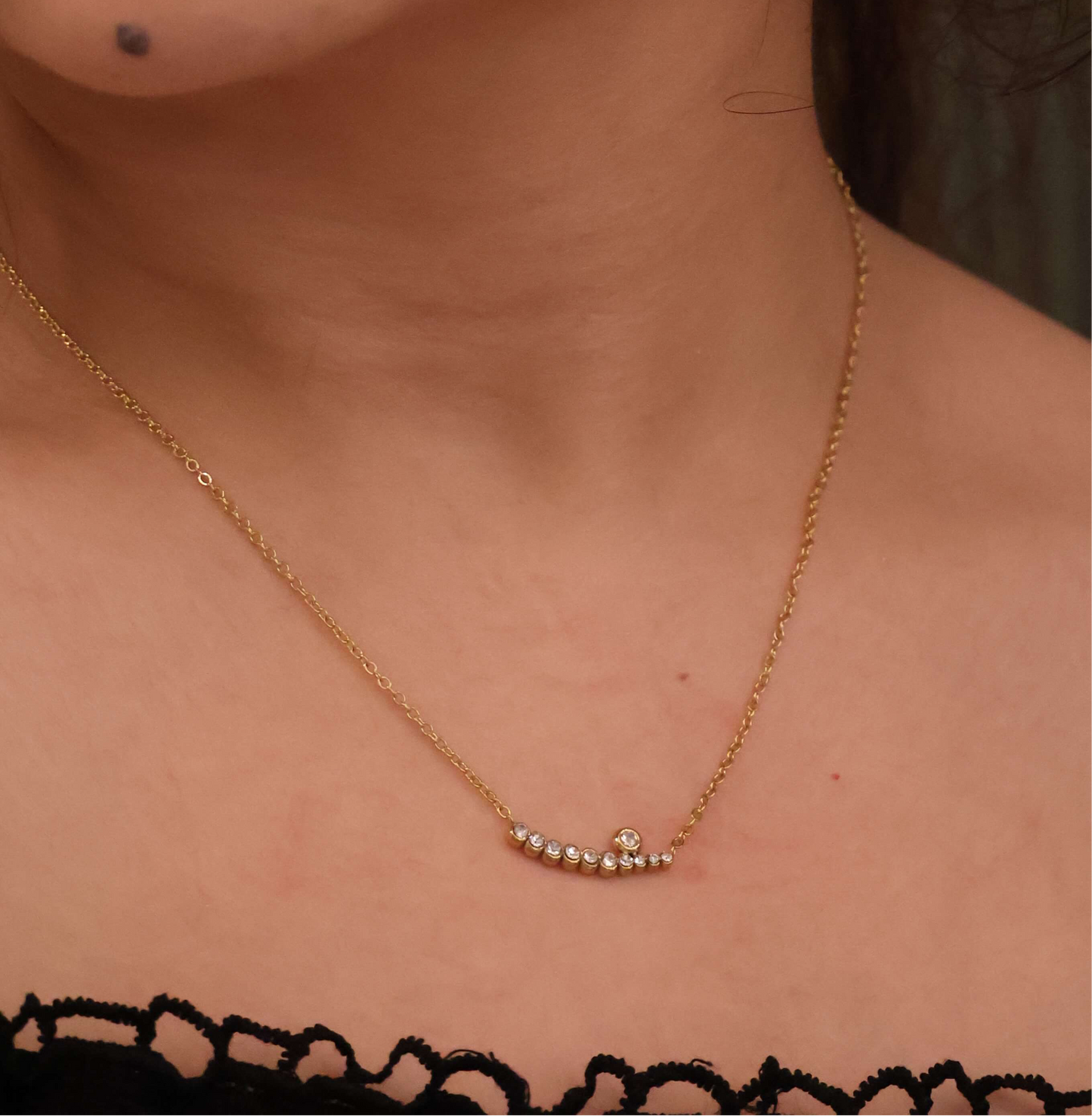 Curved Pearl and Pave Crystal Bar Gold-Tone Necklace