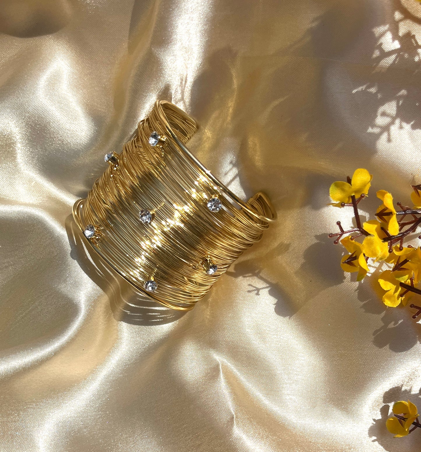 gold plated statement cuff bracelet for festive wear