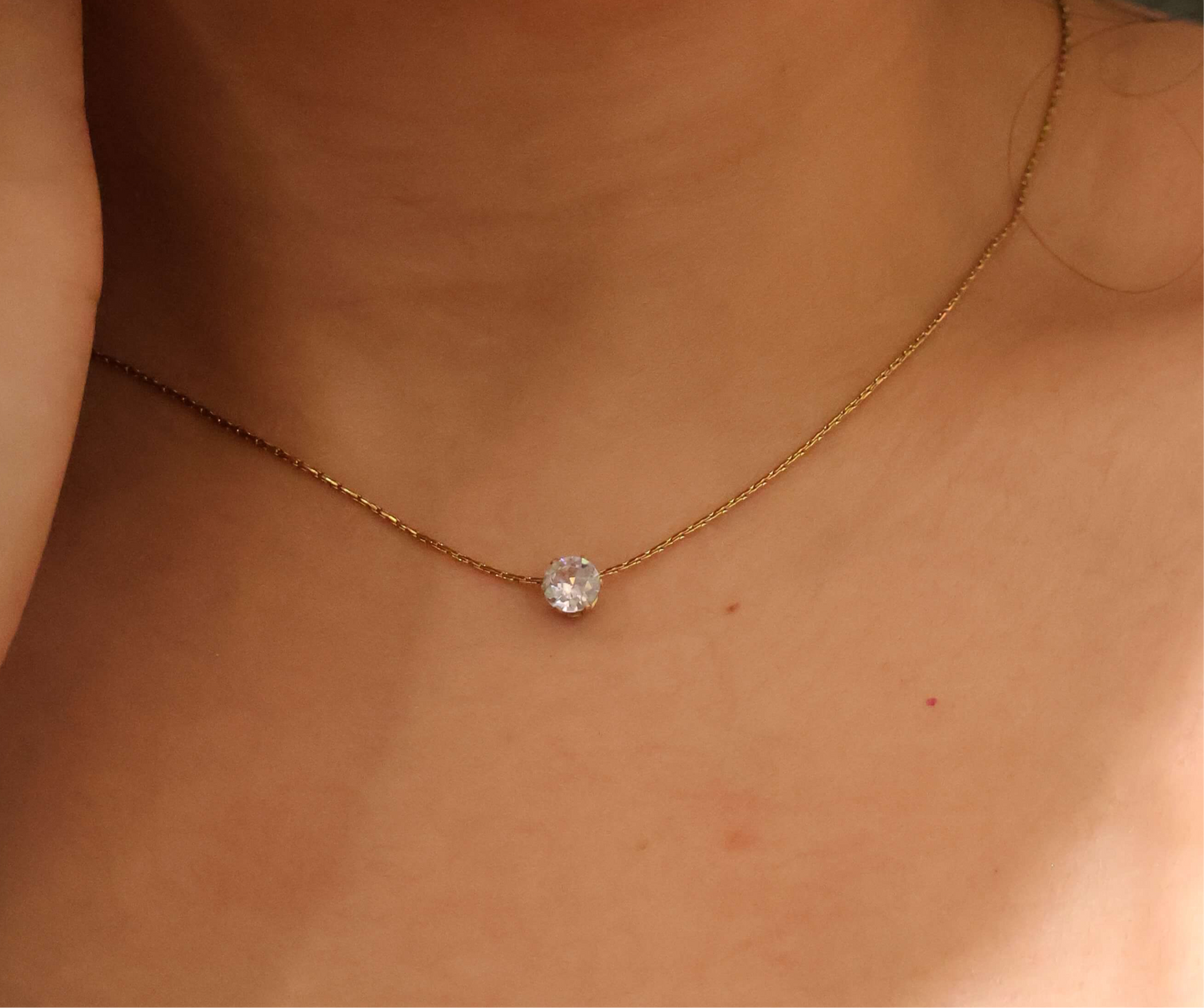 Minimalist Gold Chain with Clear Stone Pendant