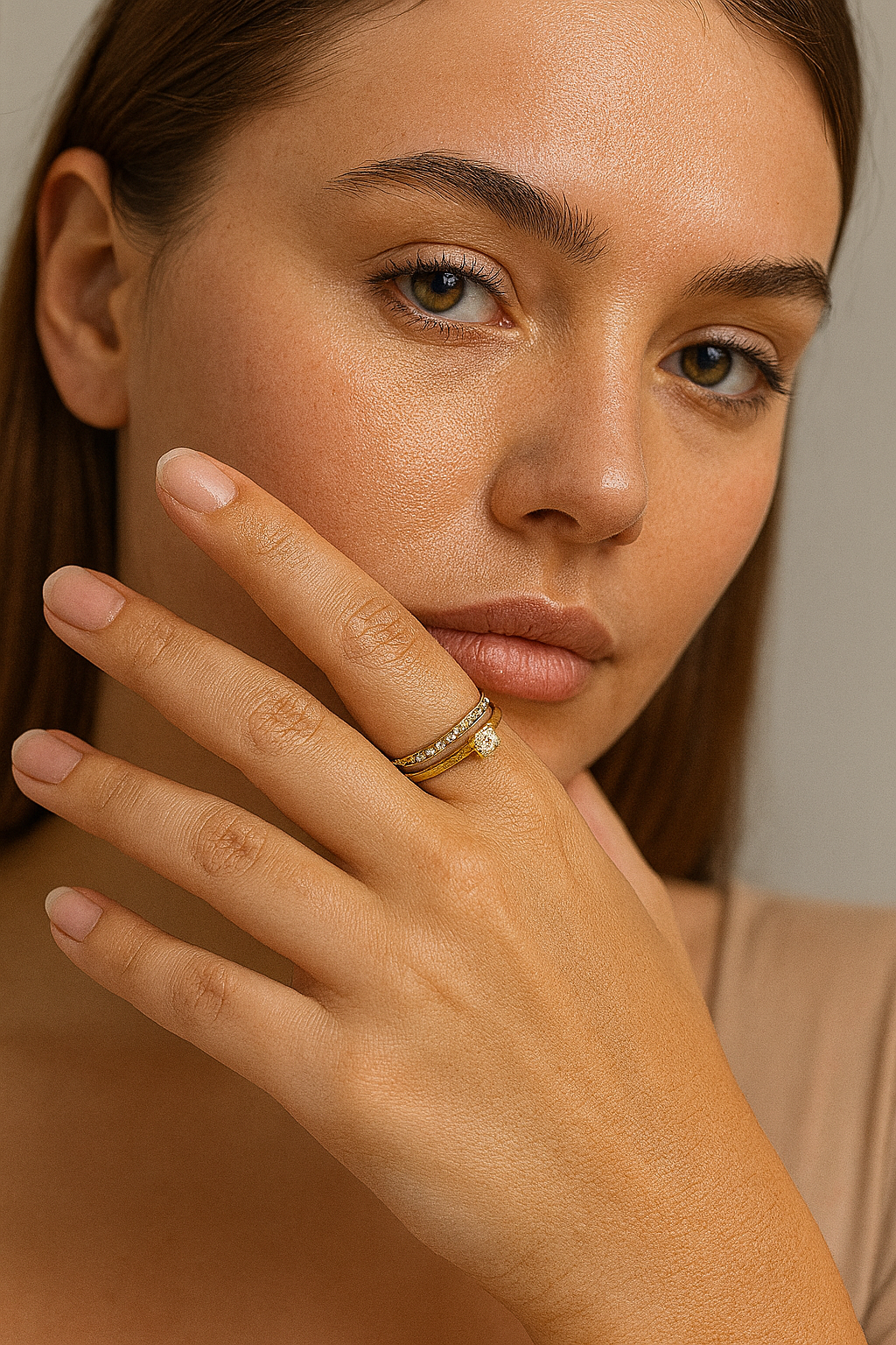 Double Band Solitaire Ring