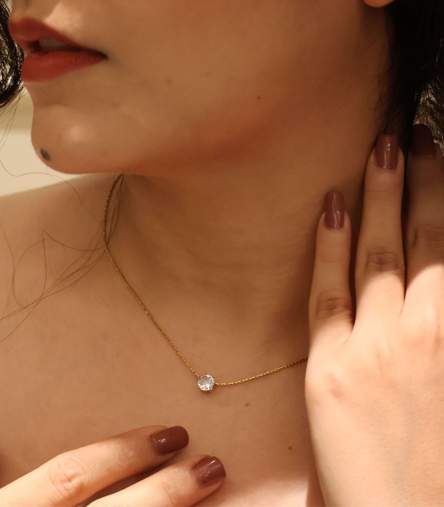 Minimalist Gold Chain with Clear Stone Pendant