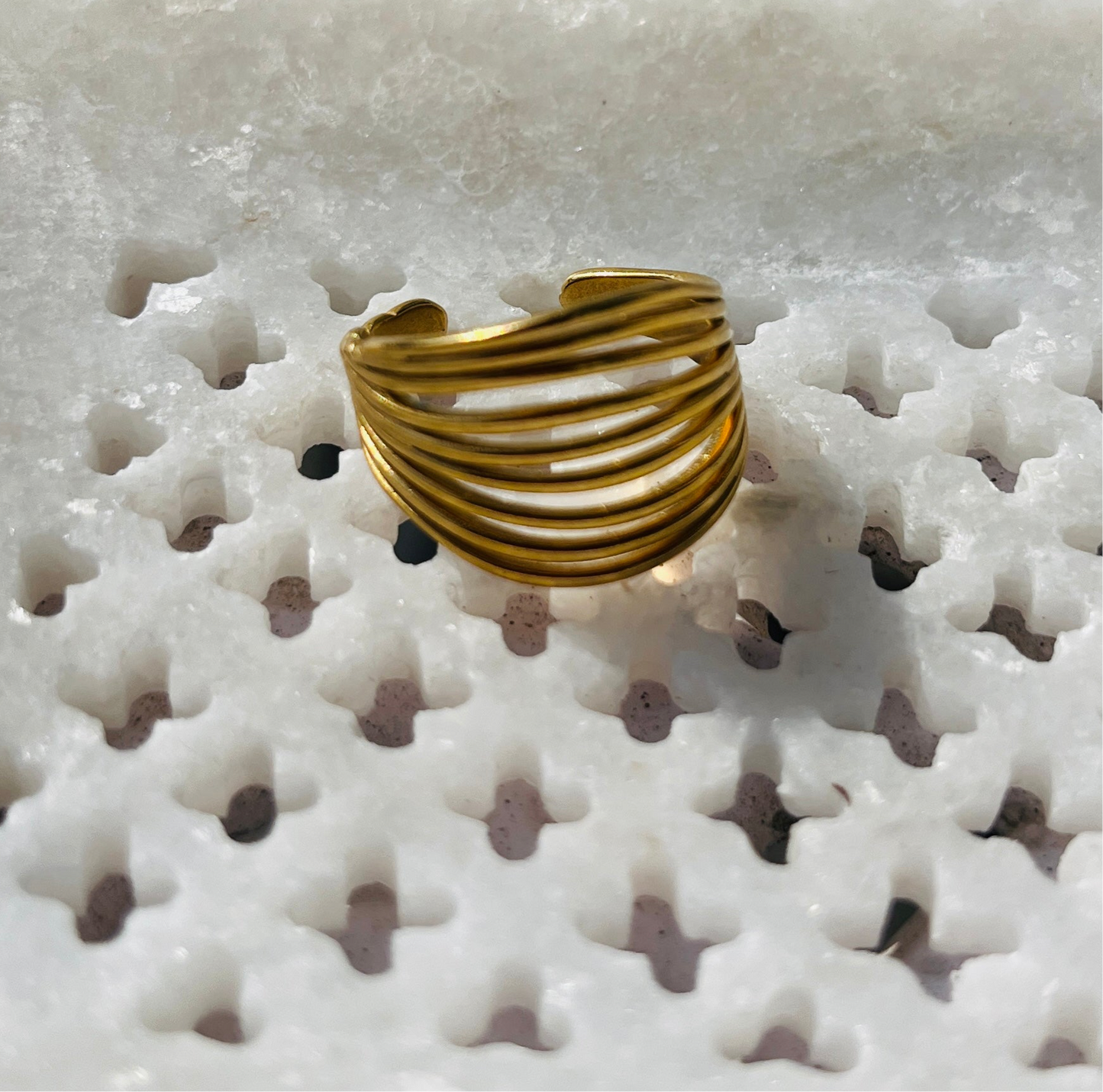 Anti-Tarnish Gold Plated Adjustable Multi Layer Band Ring