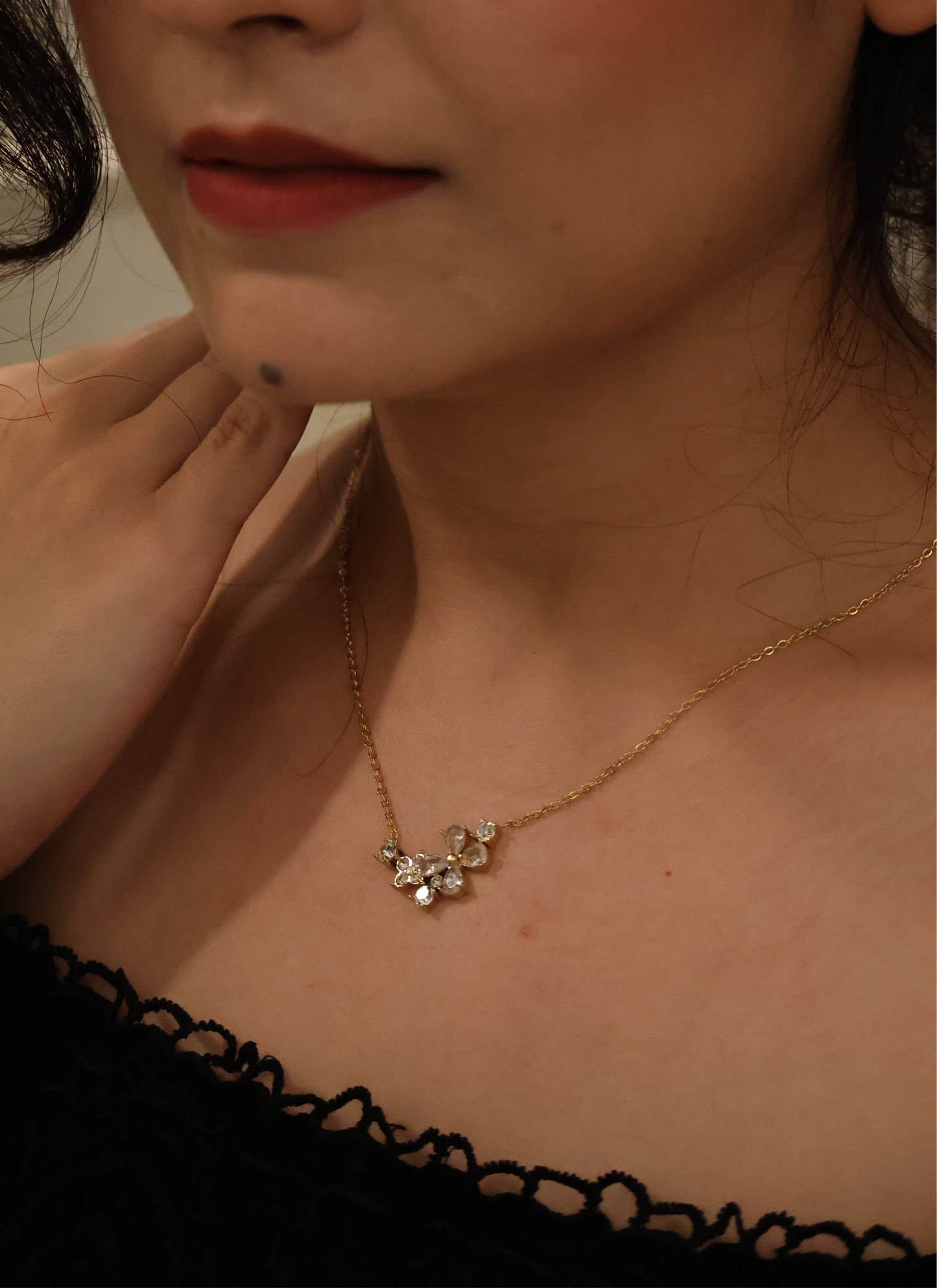 Enchanting Floral Cluster Gold-Plated Necklace