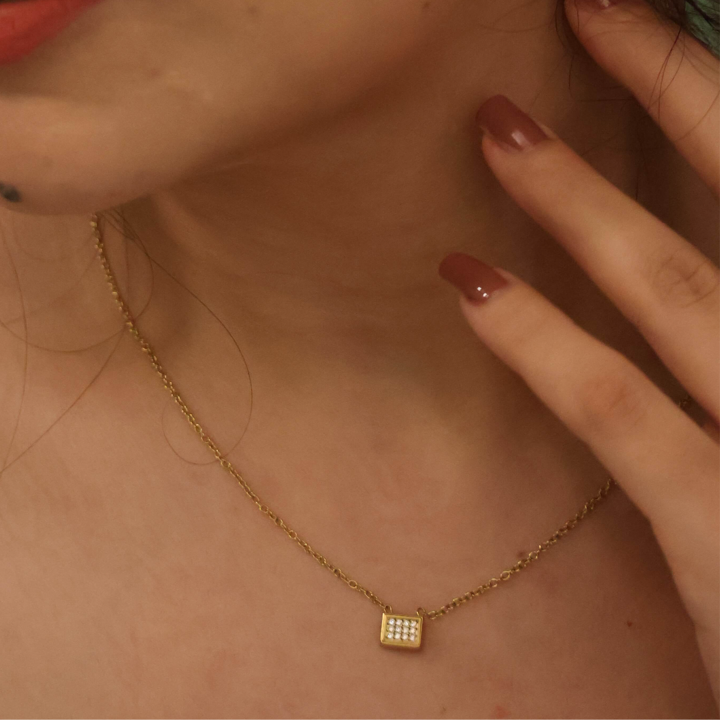 Geometric Pave Crystal Bar Gold-Tone Necklace