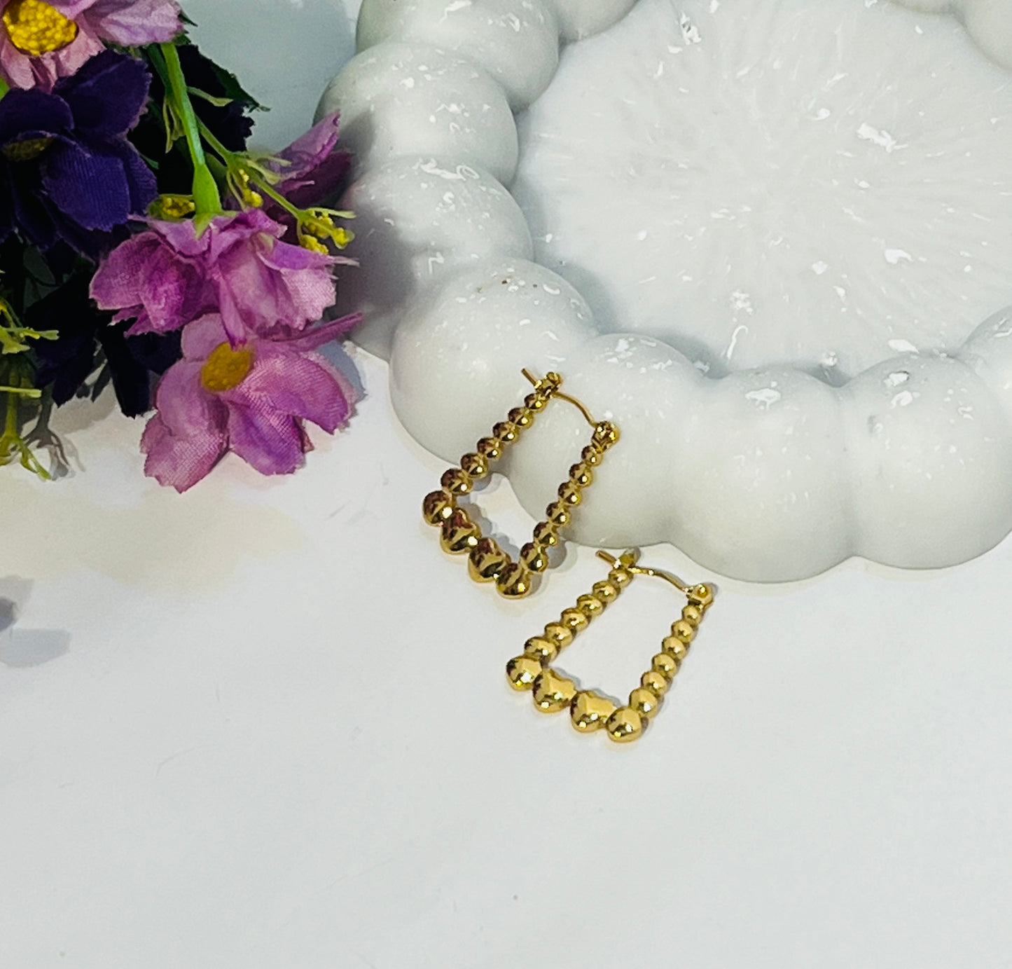 Anti tarnish Long Heart Hoops
