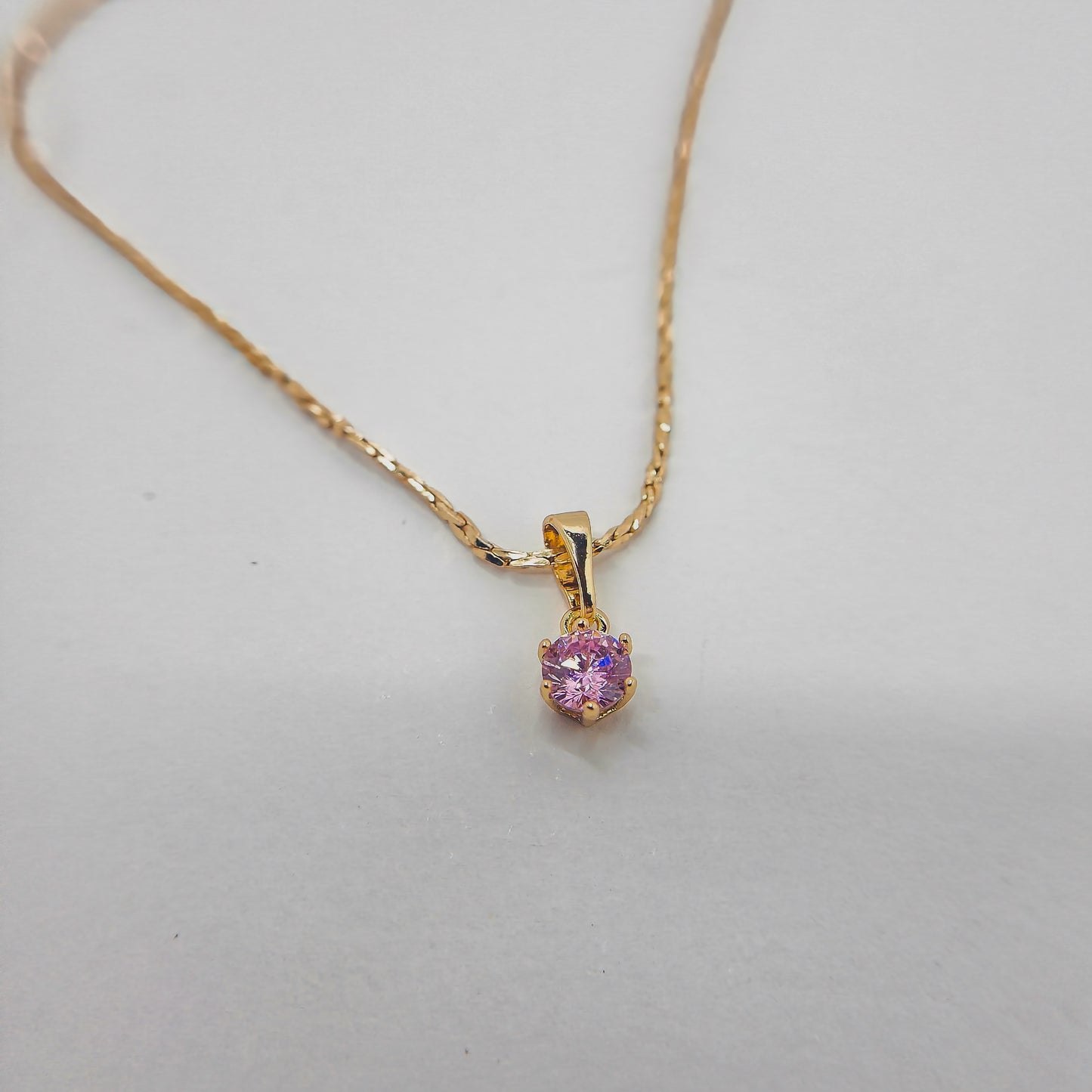 Anti-Tarnish Gold Plated Minimal Pink Stone Droplet Necklace