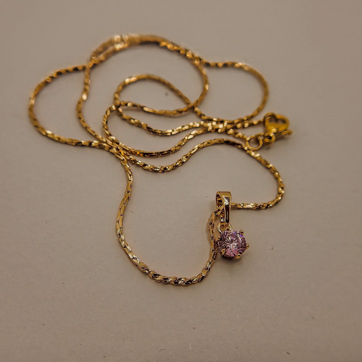 Anti-Tarnish Gold Plated Minimal Pink Stone Droplet Necklace
