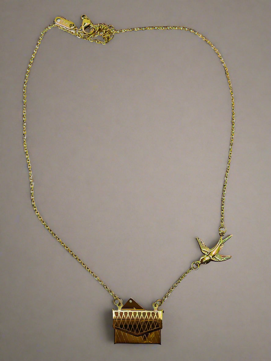 Anti-Tarnish Unique Envelope & Bird Locket Necklace