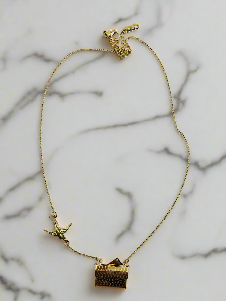 Anti-Tarnish Unique Envelope & Bird Locket Necklace