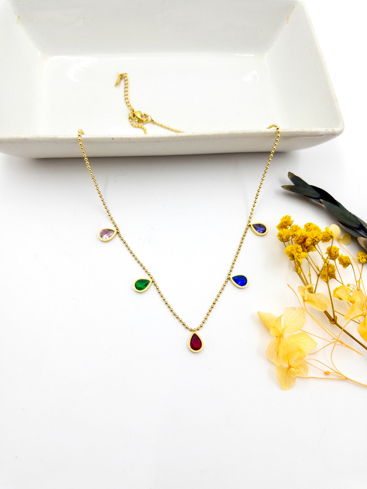 Anti-Tarnish Multi Colour Stone Necklace
