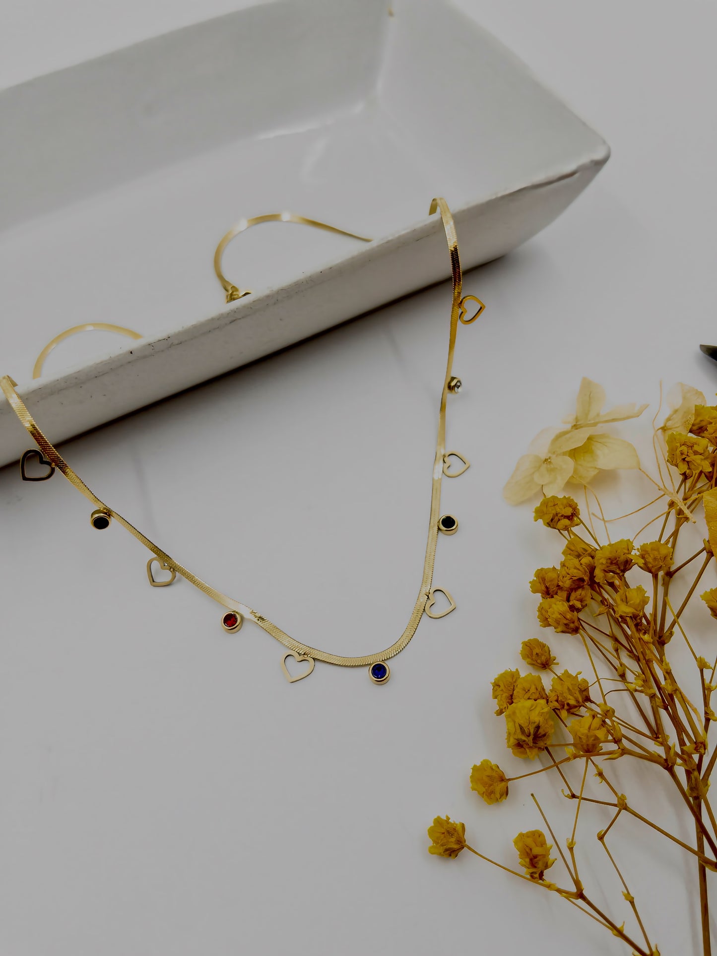 Anti-Tarnish Multi Colour Stone & Heart Necklace