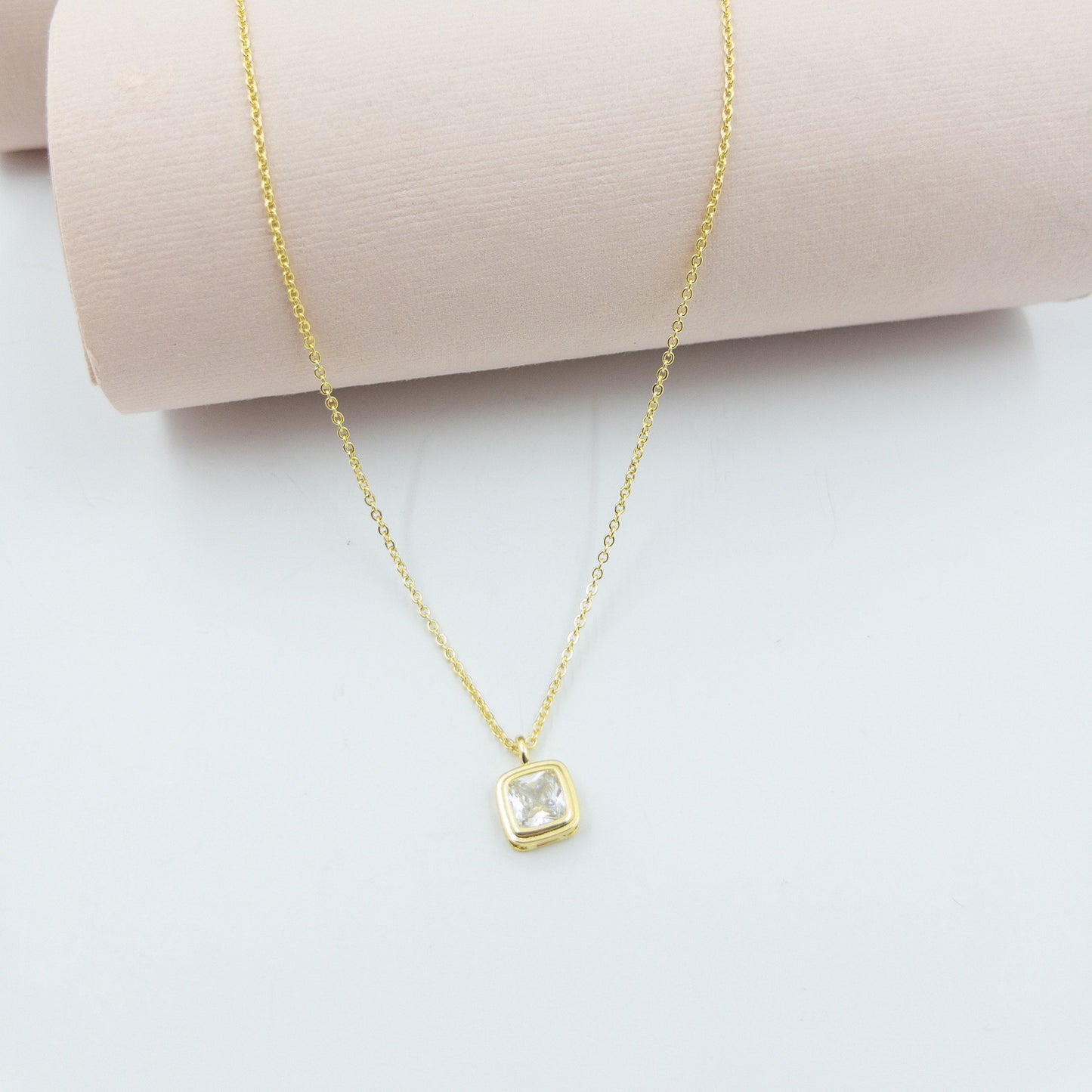 Anti-Tarnish Gold Plated Minimal AD Square Locket Necklace