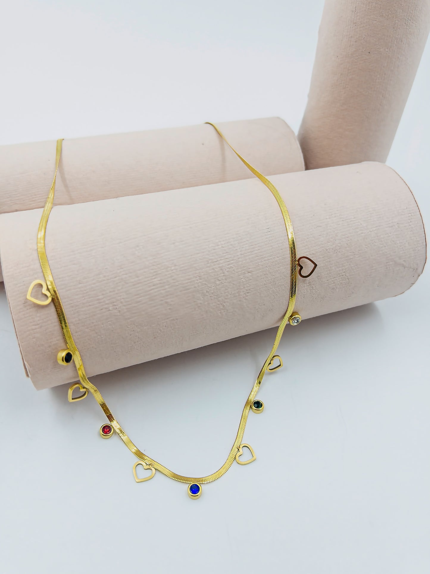 Anti-Tarnish Multi Colour Stone & Heart Necklace