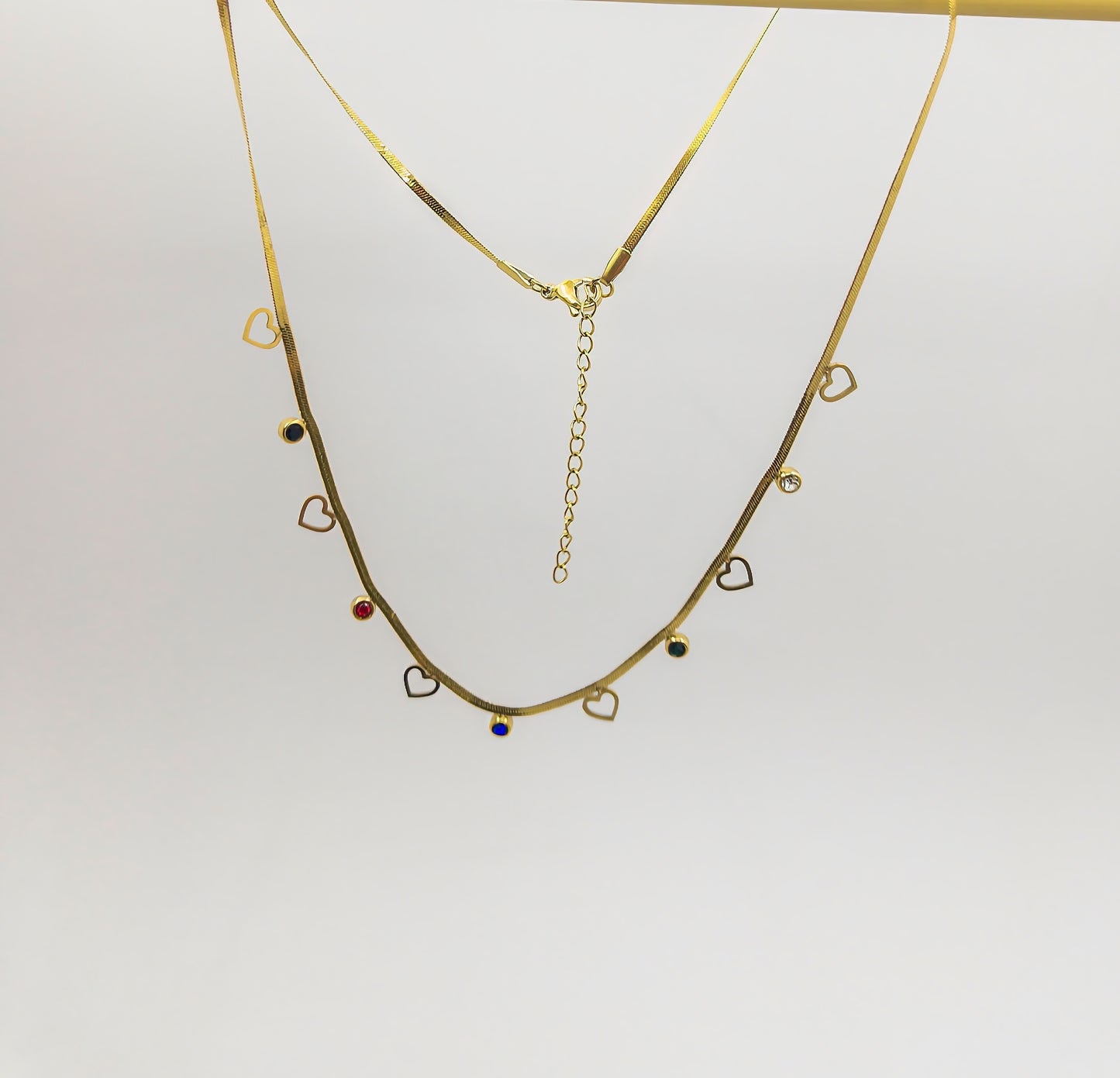 Anti-Tarnish Multi Colour Stone & Heart Necklace