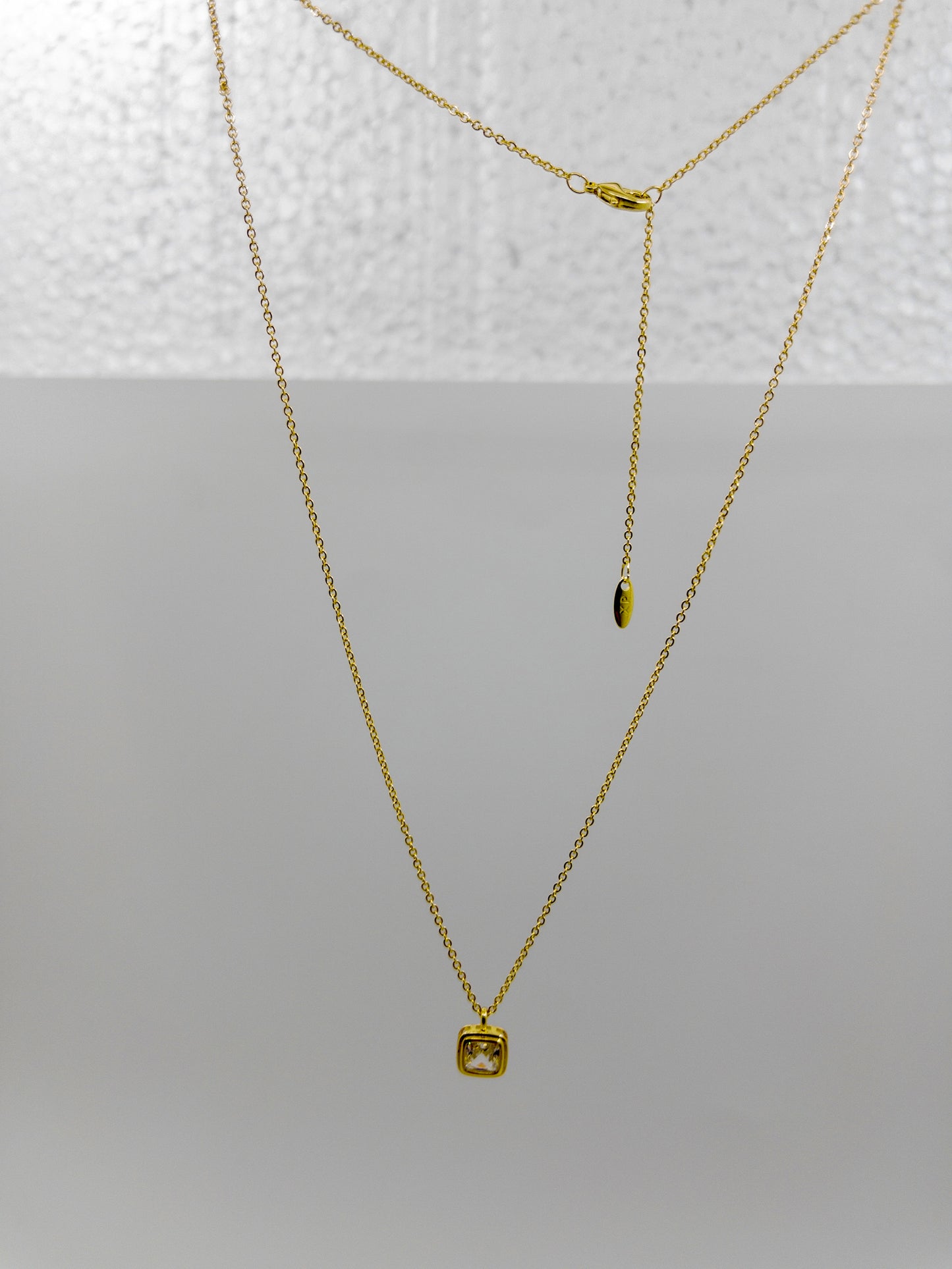 Anti-Tarnish Gold Plated Minimal AD Square Locket Necklace