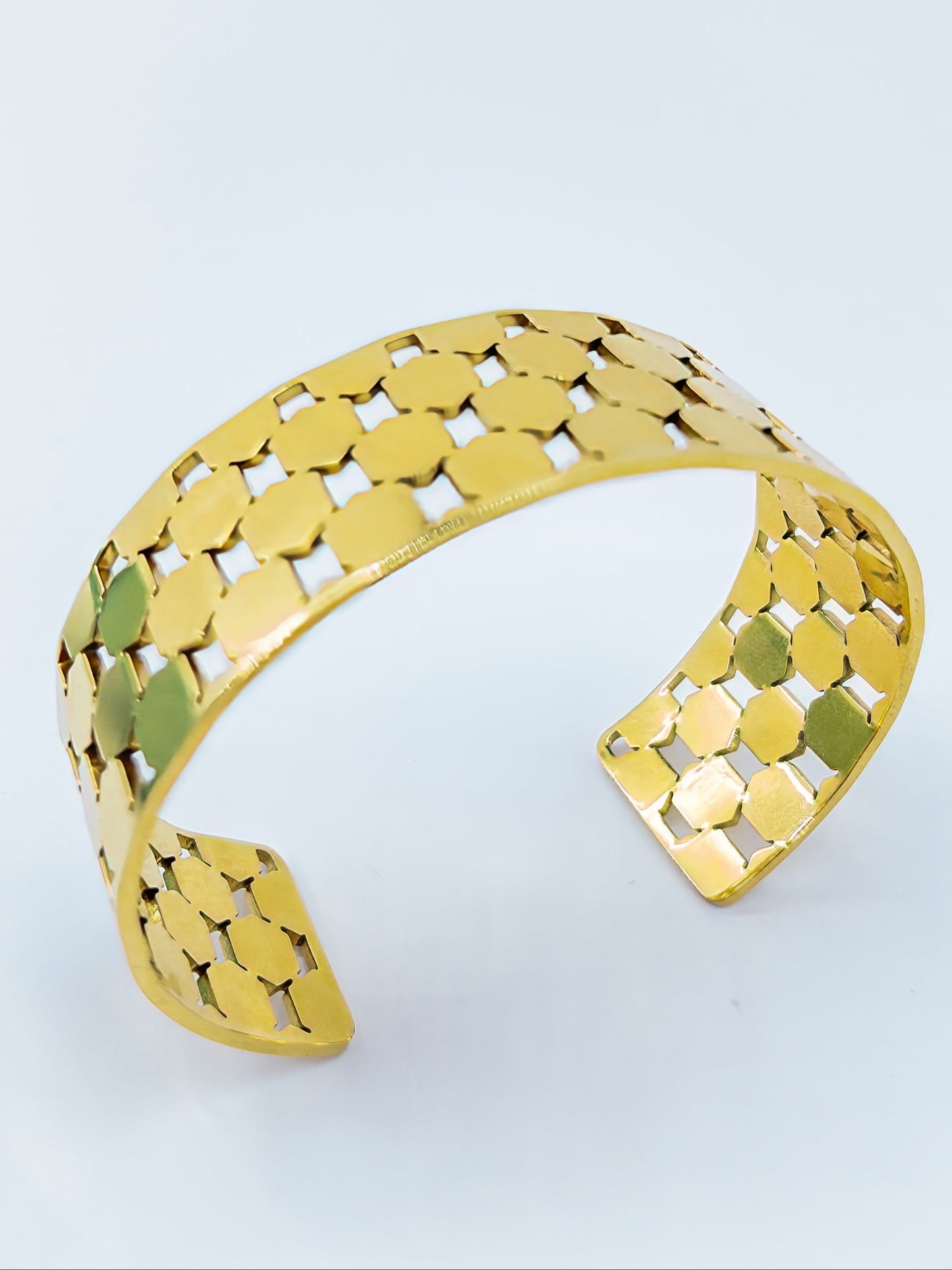 Anti Tarnish Gold Plated Wide Square Pattern Bracelet