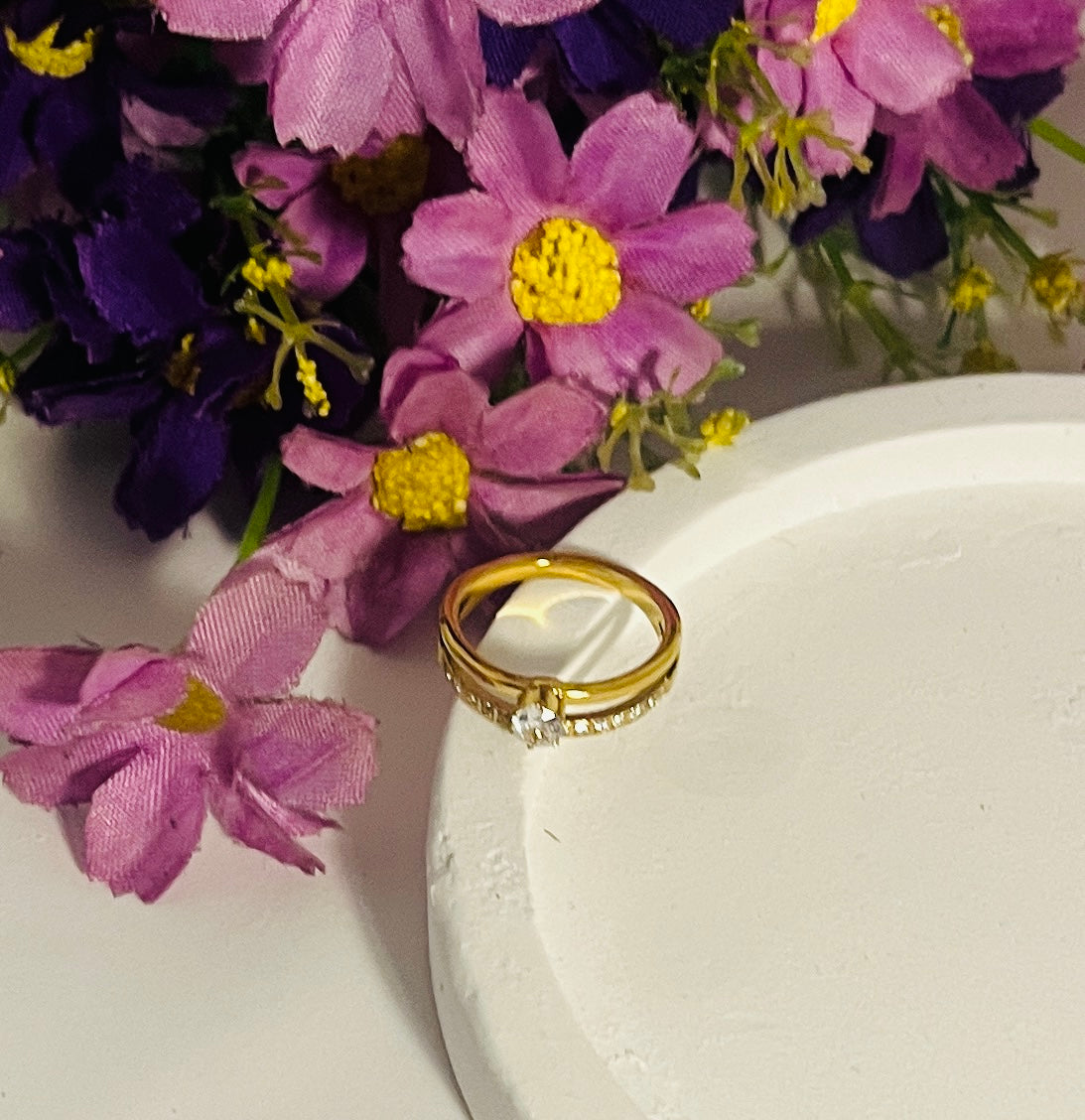 Double Band Solitaire Ring