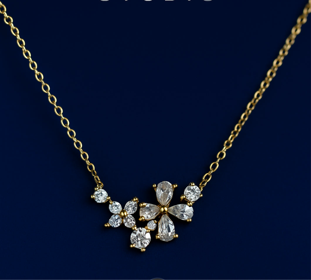 Enchanting Floral Cluster Gold-Plated Necklace