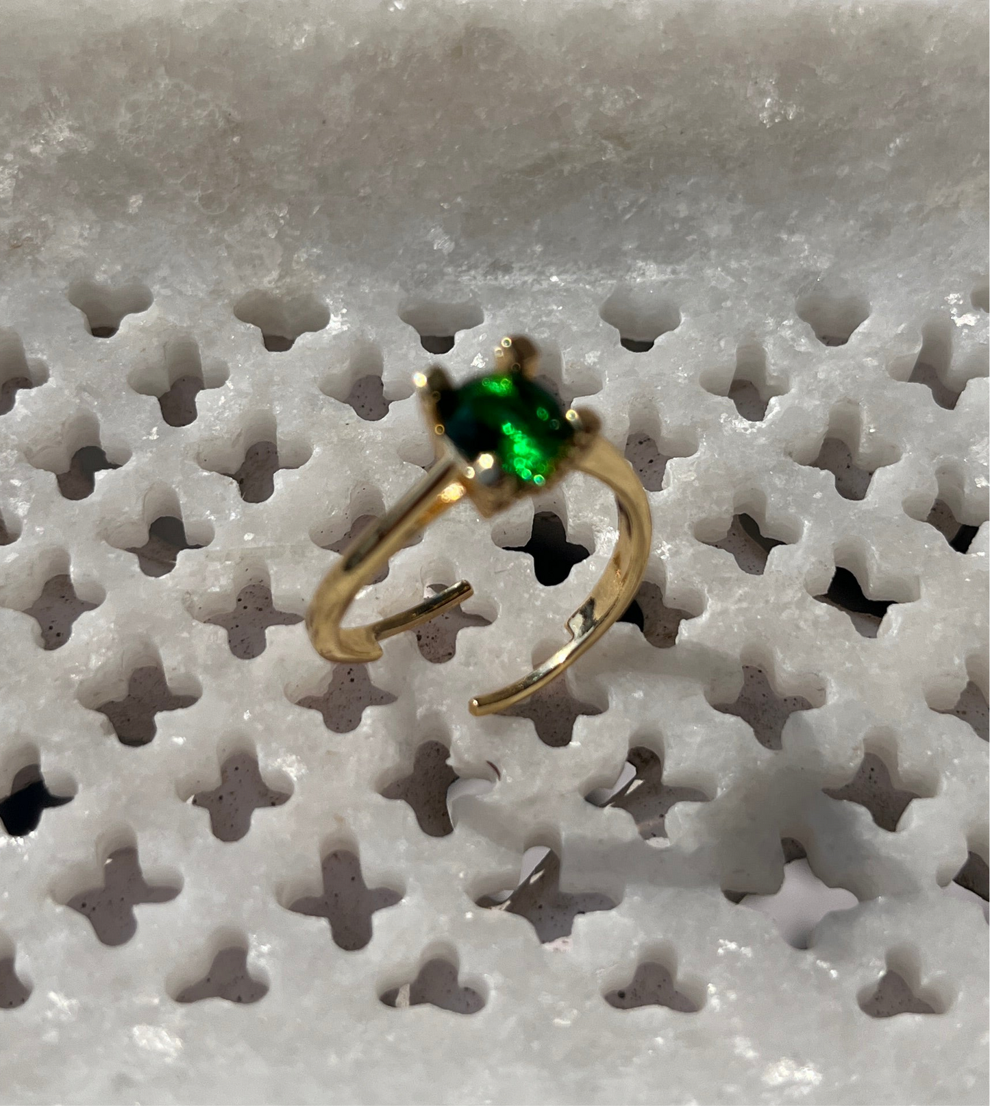 Anti-Tarnish Gold Plated Adjustable Green Solitaire Style Zircon Ring