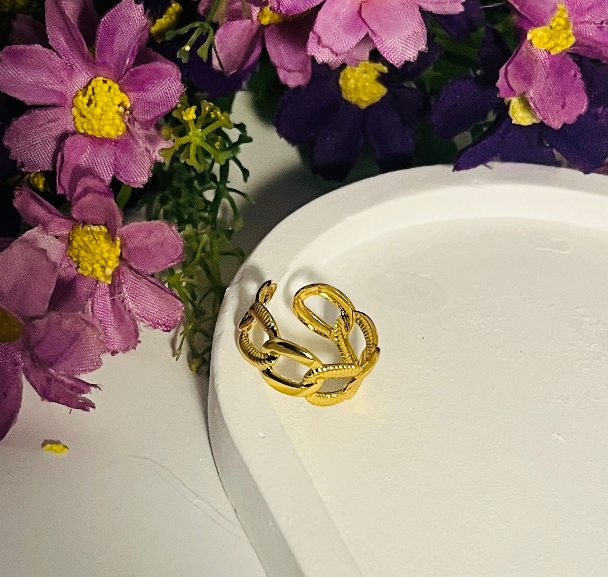 Anti tarnish Adjustable Chain Band Ring