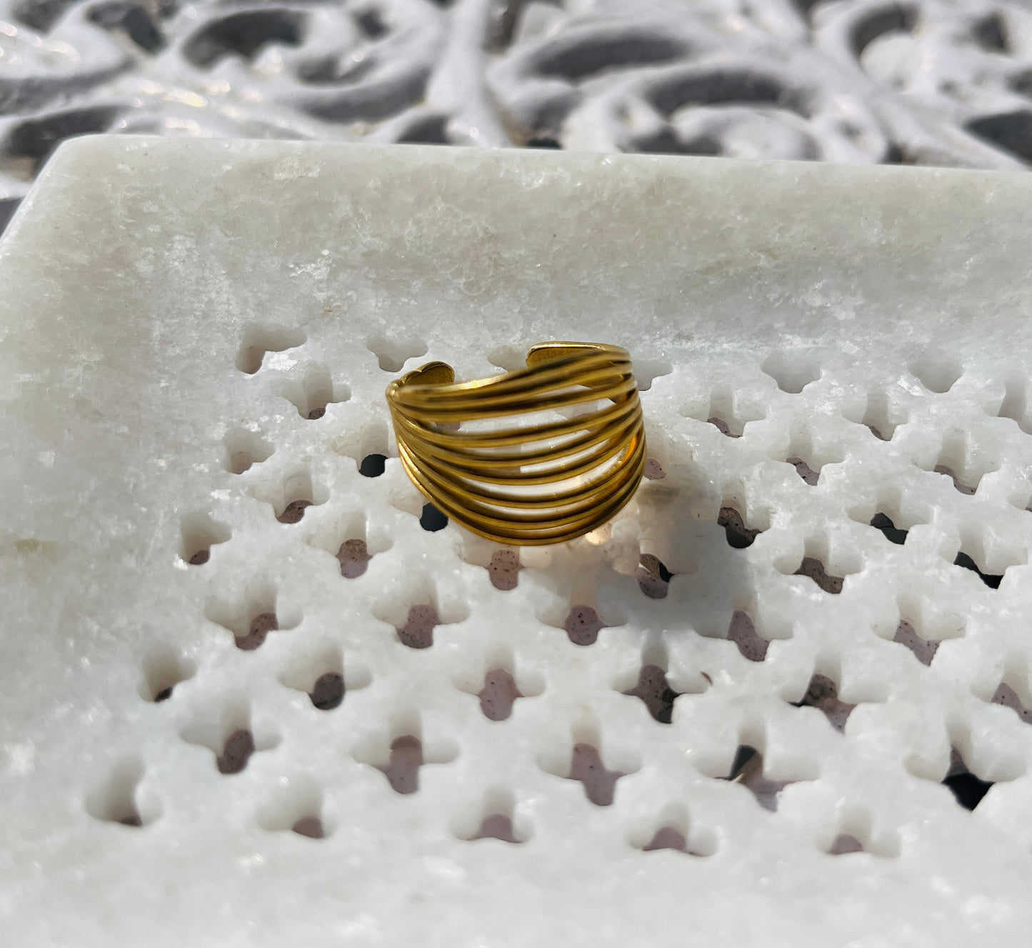 Anti-Tarnish Gold Plated Adjustable Multi Layer Band Ring