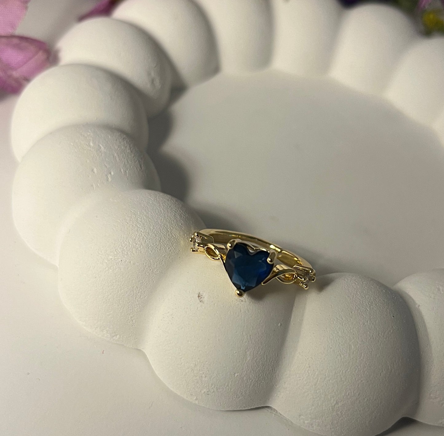 Blue Crown Heart Zircon Ring
