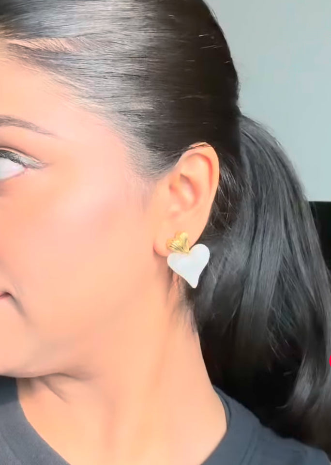 Anti Tarnish Golden Studs in Heart Shape Danglers