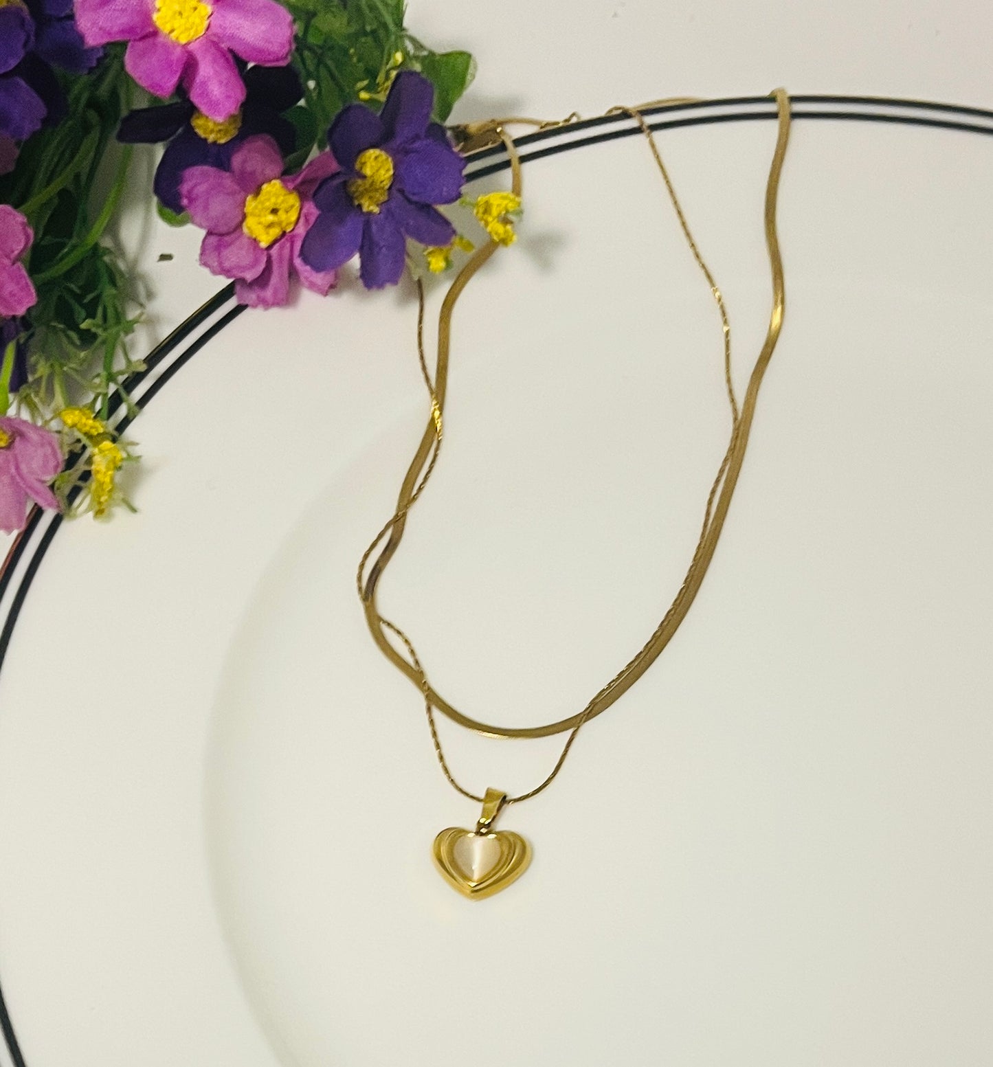 Double layer Heart Demi fine Necklace