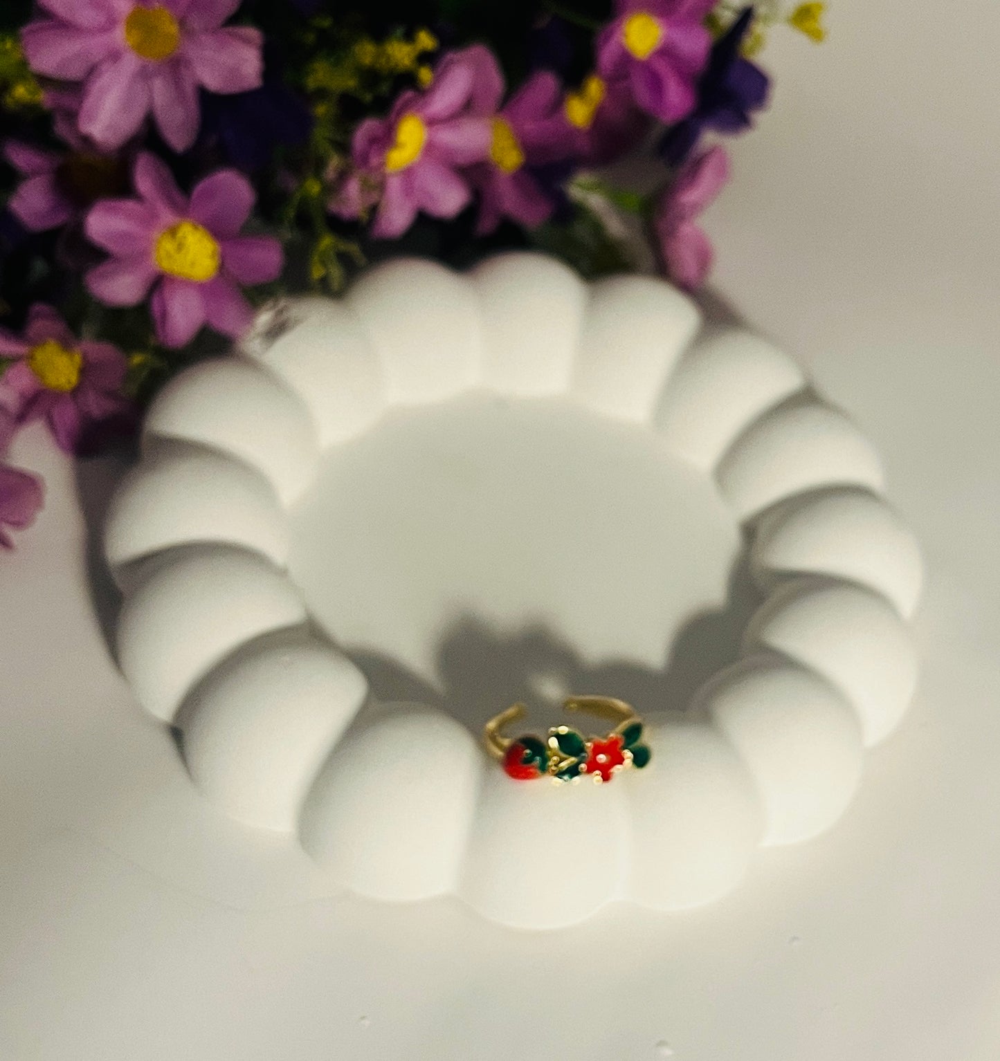 Cherry and Flower Adjustable Ring