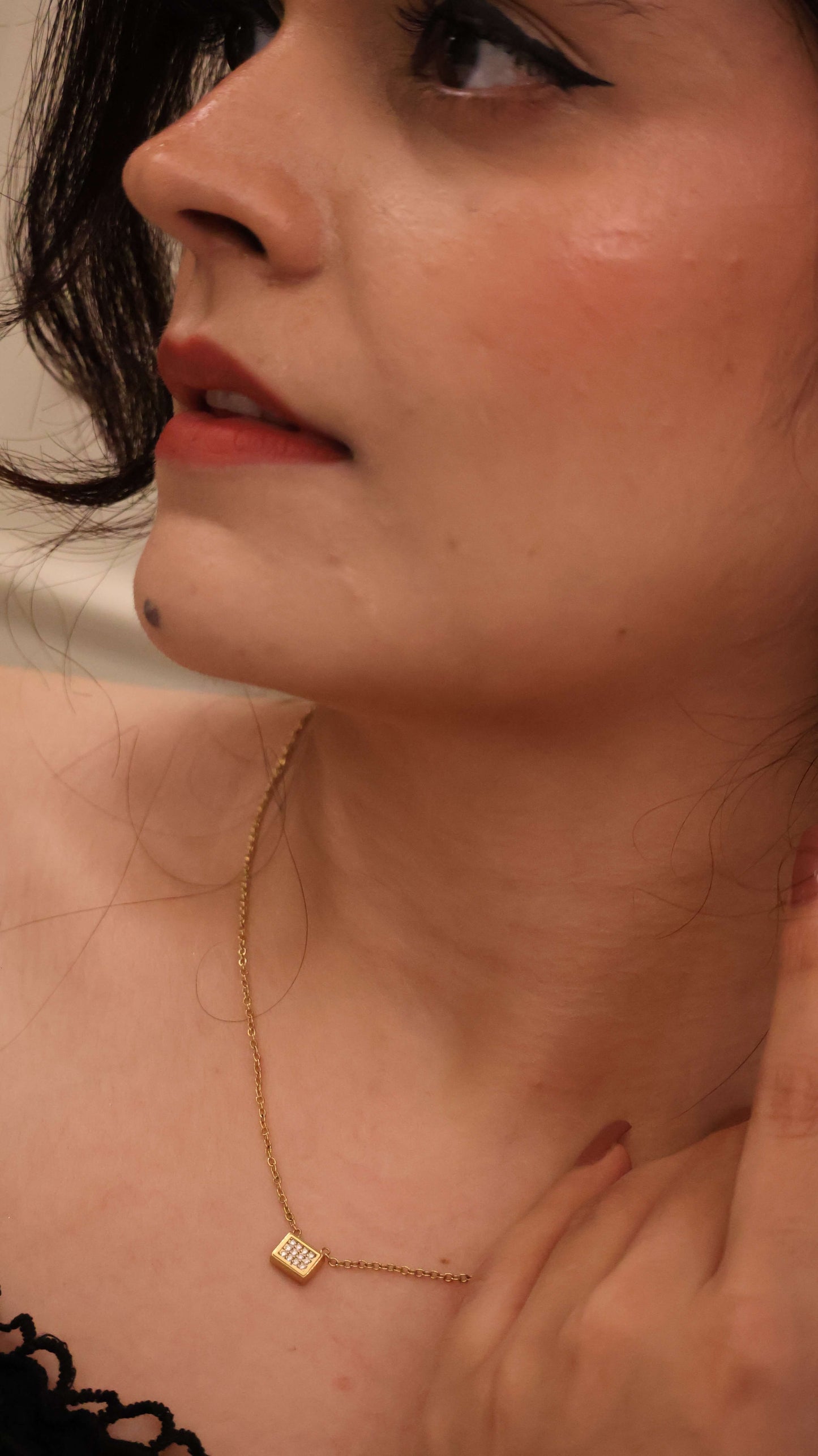 Geometric Pave Crystal Bar Gold-Tone Necklace
