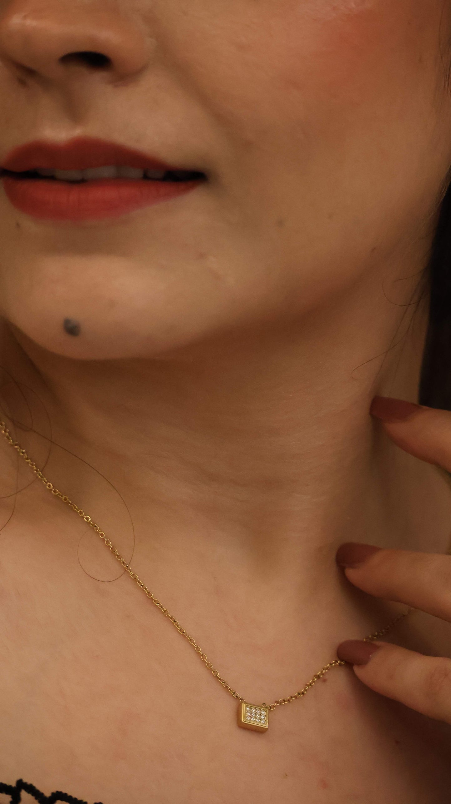 Geometric Pave Crystal Bar Gold-Tone Necklace