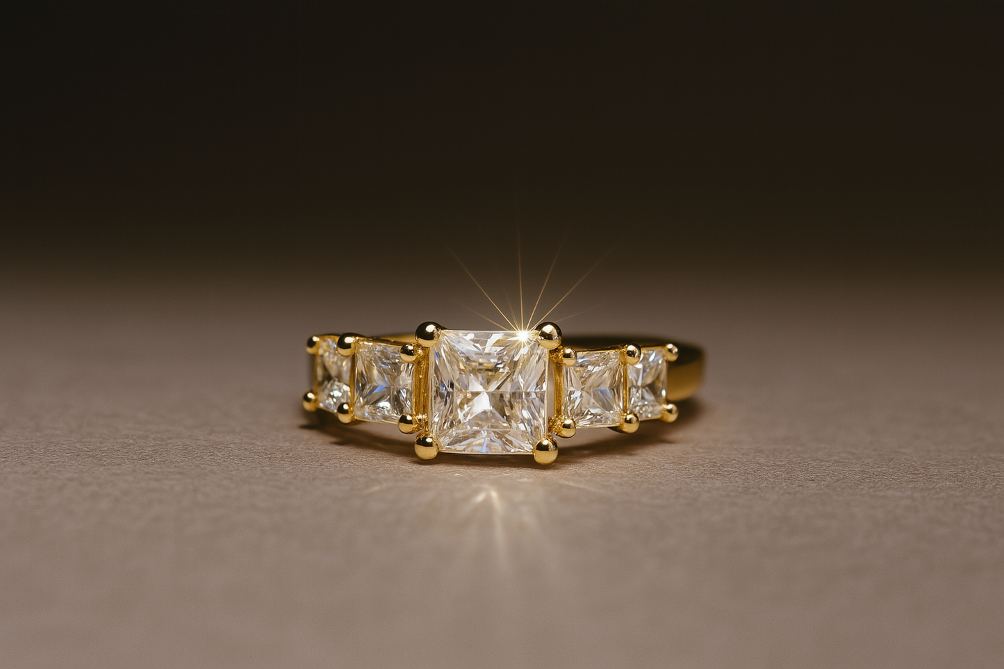 Stunning Gold-Tone Solitaire Adjustable Ring with Pave Set Band