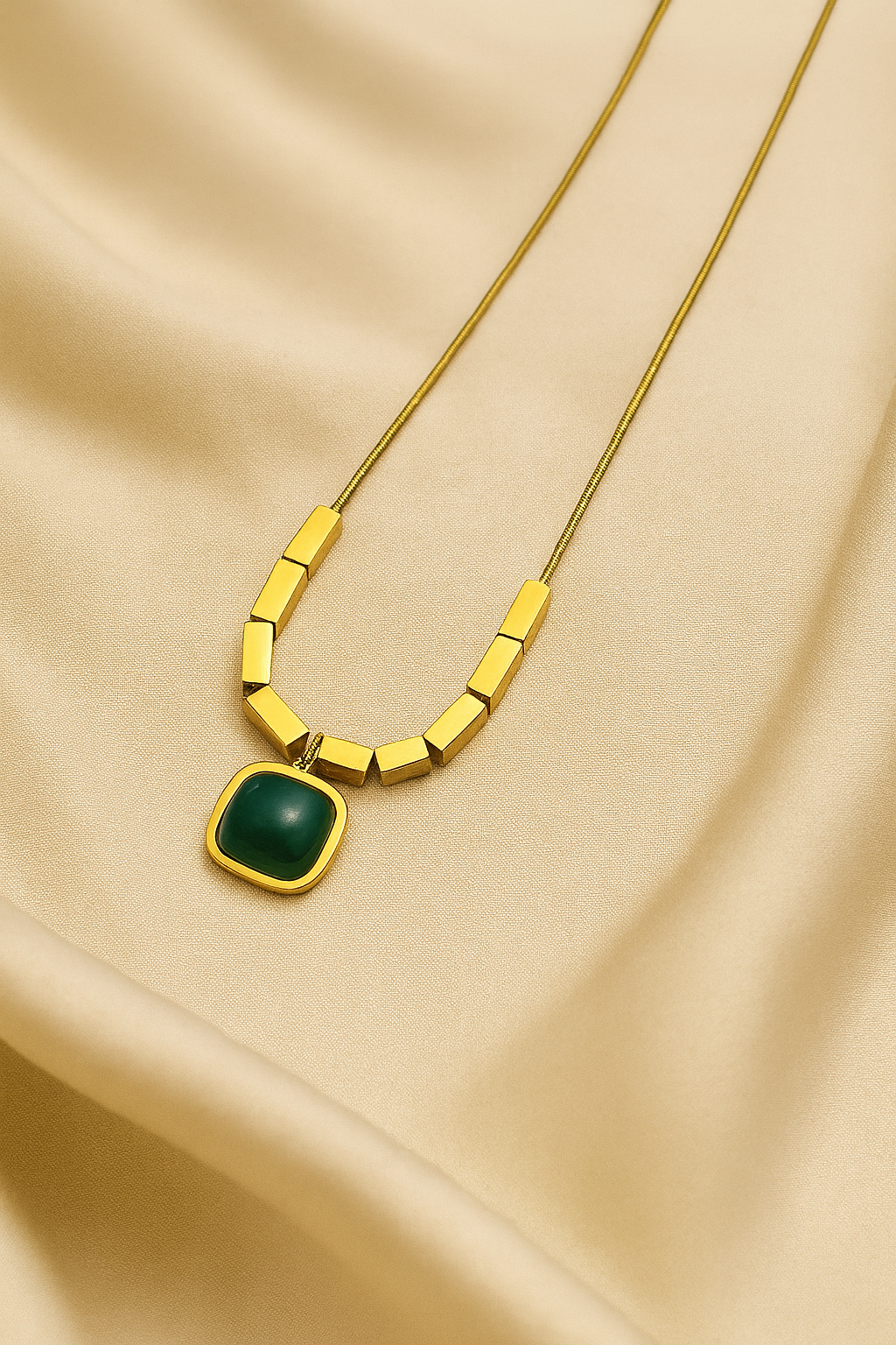 Anti Tarnish Gold Plated Necklace with Emeral Locket