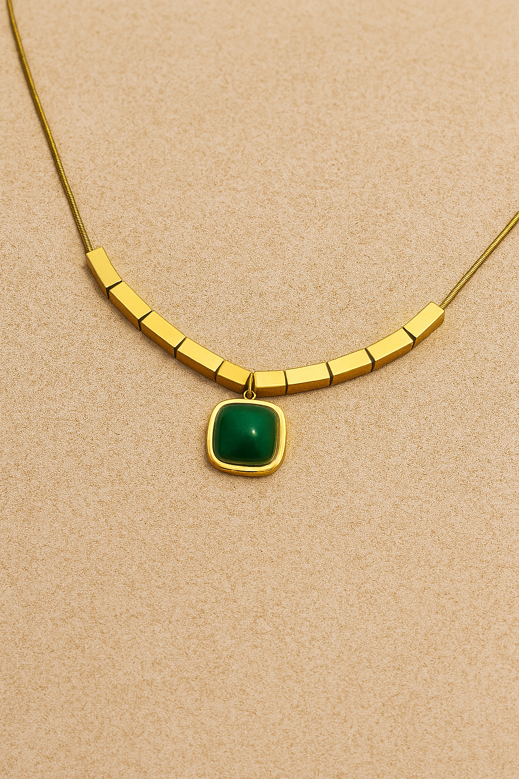 Anti Tarnish Gold Plated Necklace with Emeral Locket