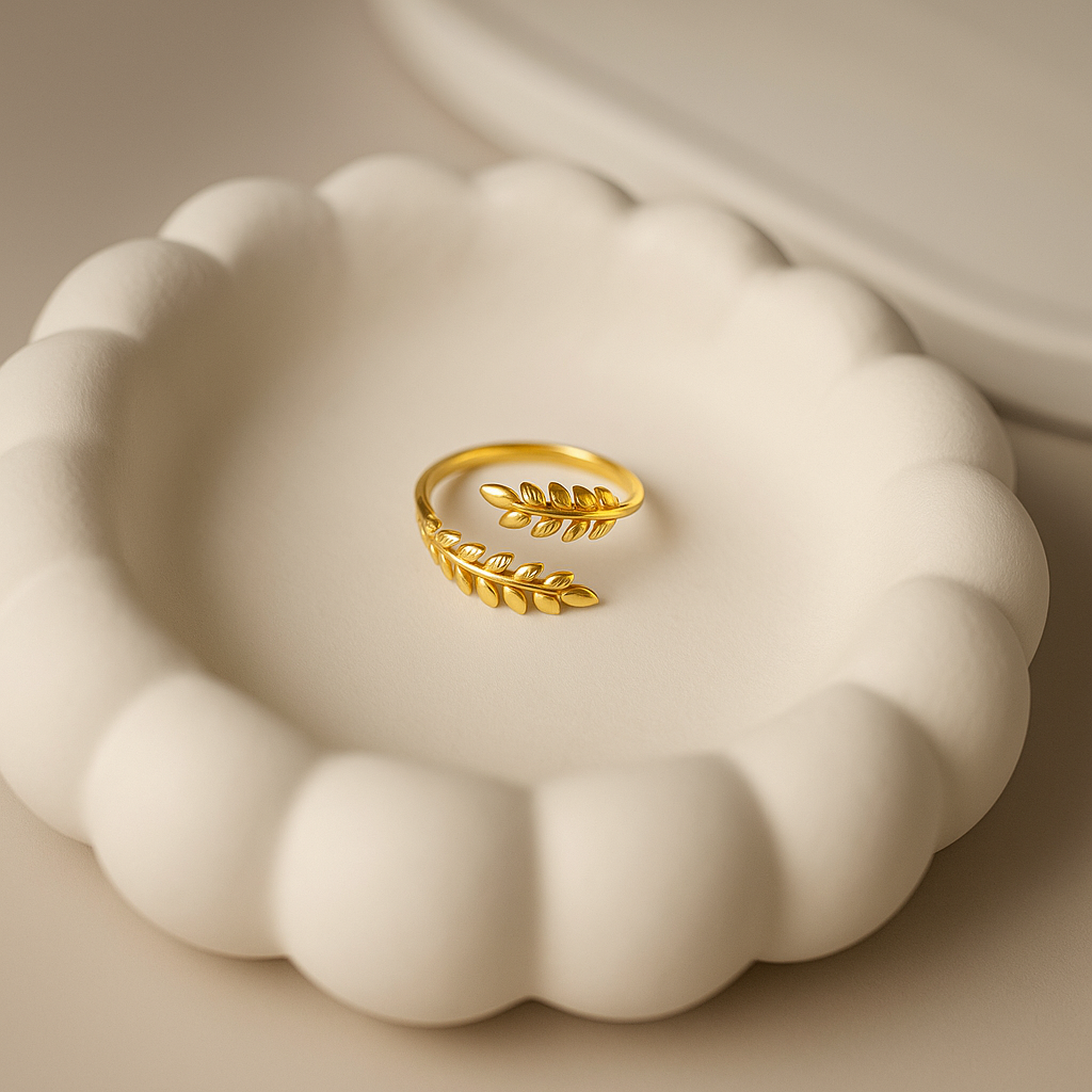 Anti tarnish leaf Band Adjustable Ring