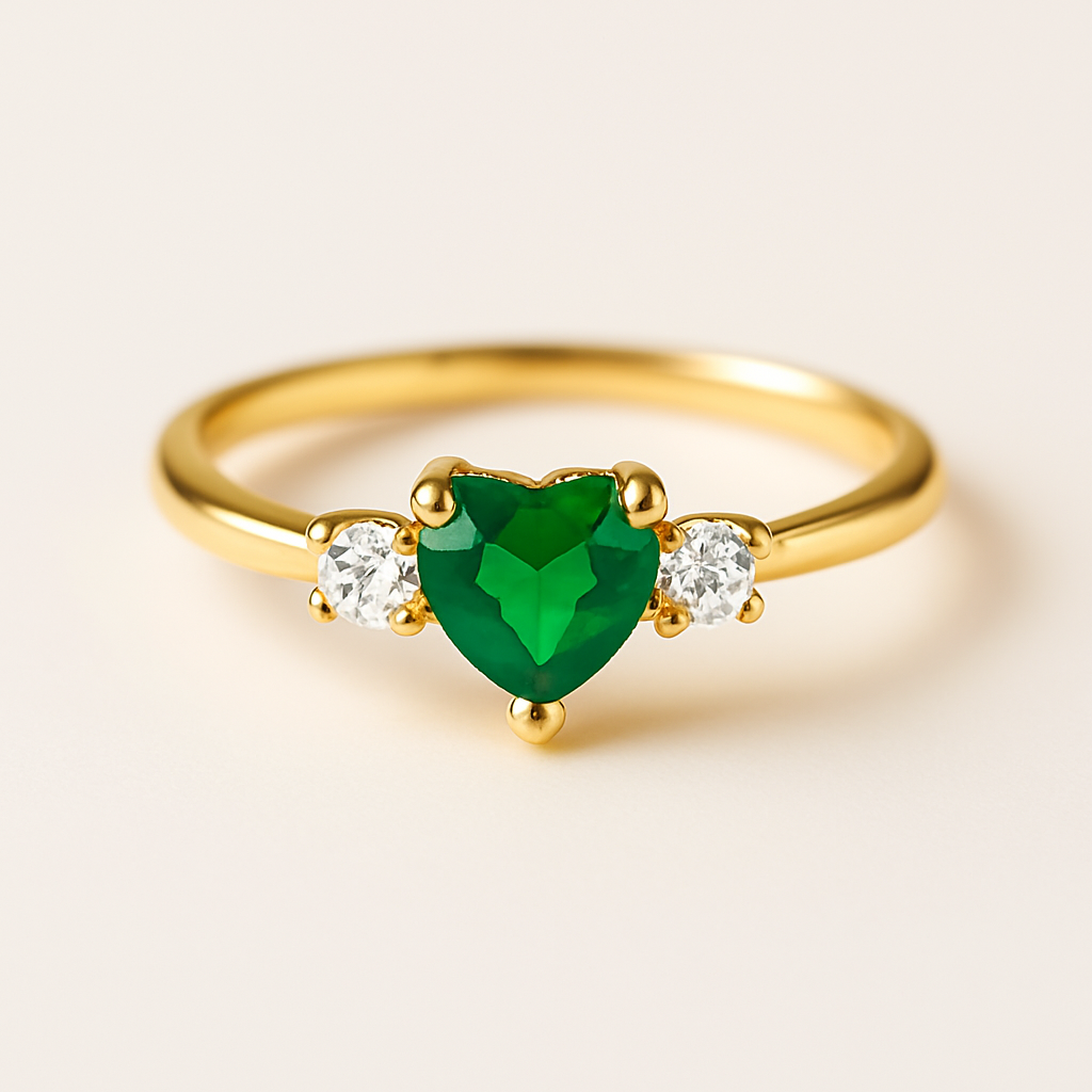 Green Heart Gemstone Adjustable Ring