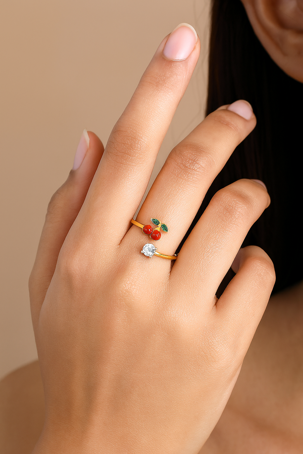 Cherry and Solitaire Ring