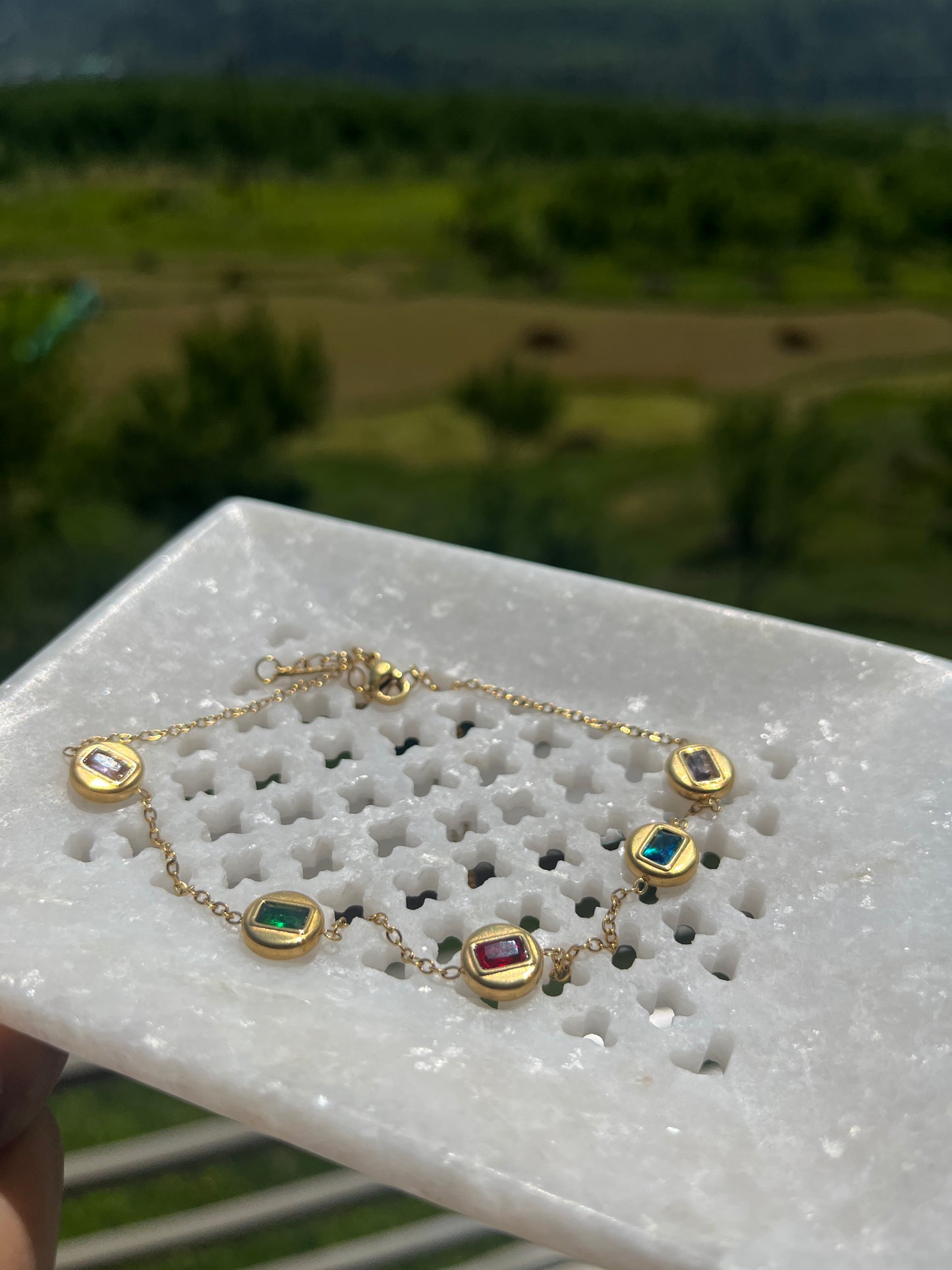 Anti Tarnish Gold Plated Necklace with Multi Colour Charms