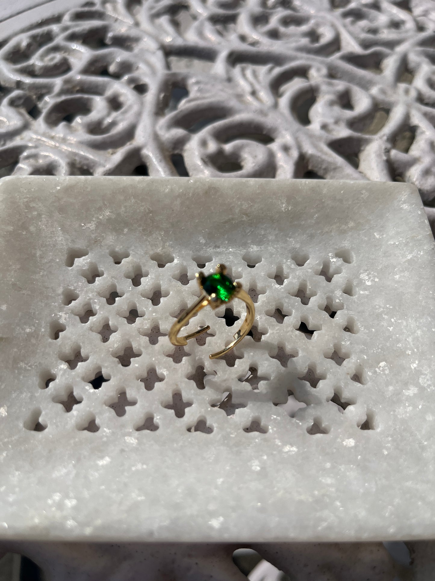 Anti-Tarnish Gold Plated Adjustable Green Solitaire Style Zircon Ring