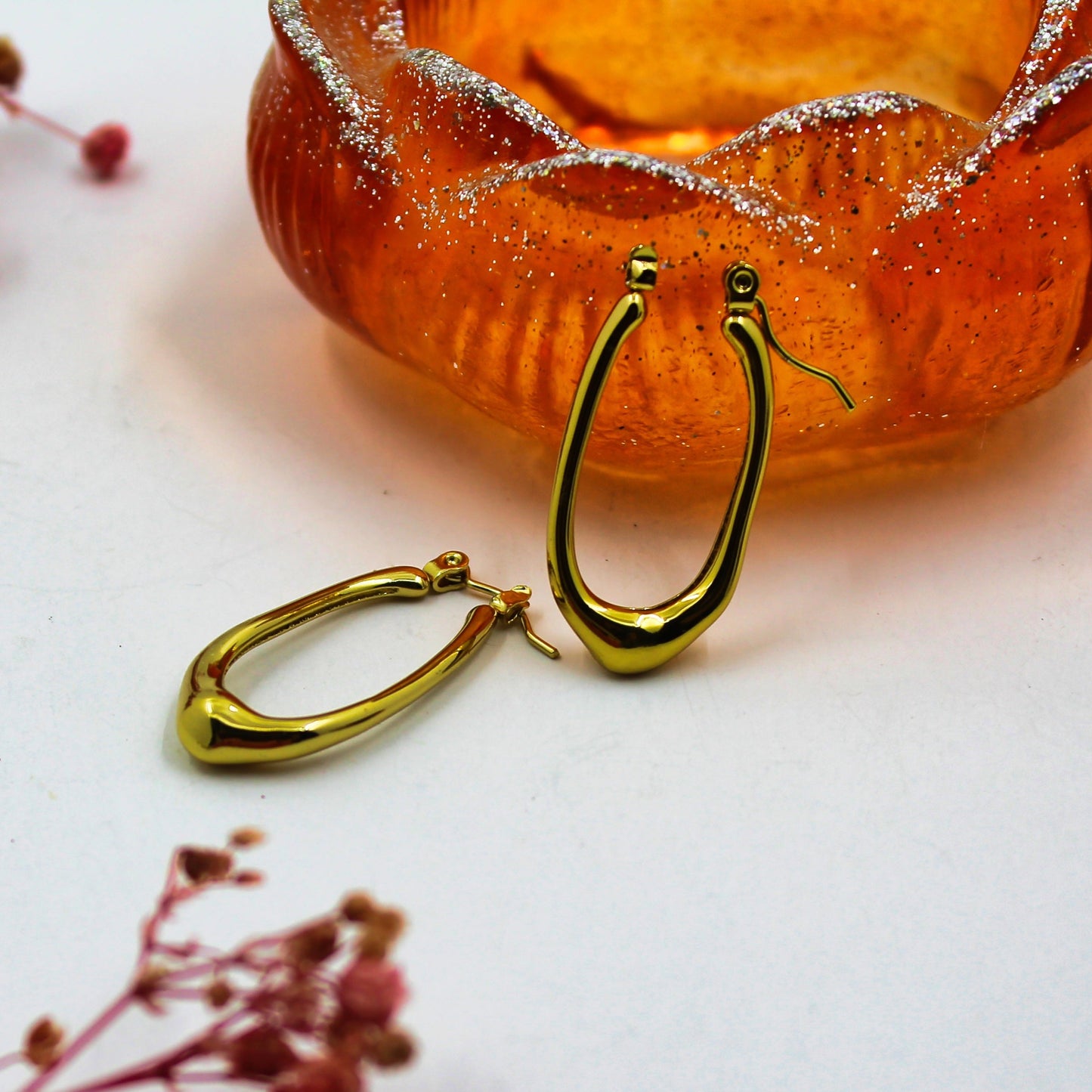 Anti-Tarnish Gold Plated Oval Hoop Earrings
