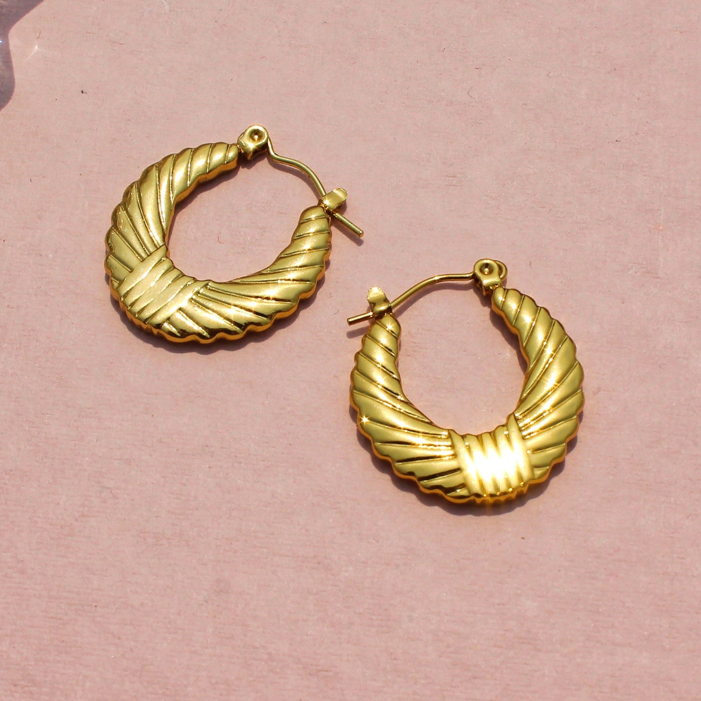 Anti-Tarnish Gold Plated Hoop Pattern Earrings