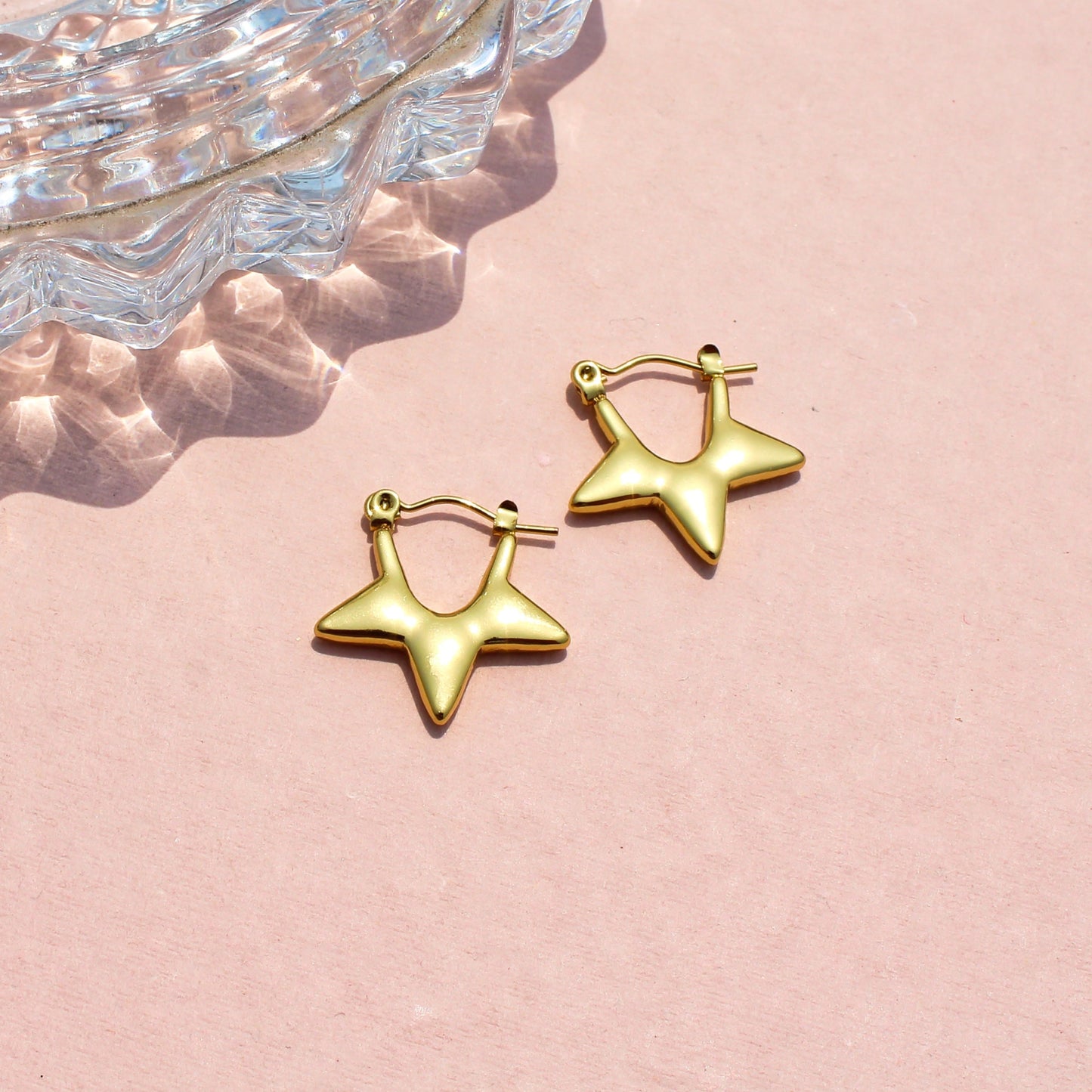 Anti-Tarnish Gold Plated Star Hoop Earrings