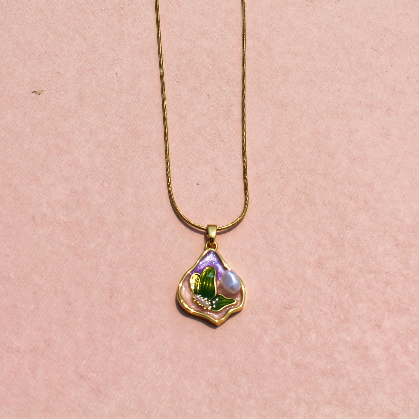 Anti Tarnish Gold Plated Necklace with Pear Shaped Vintage Pendant