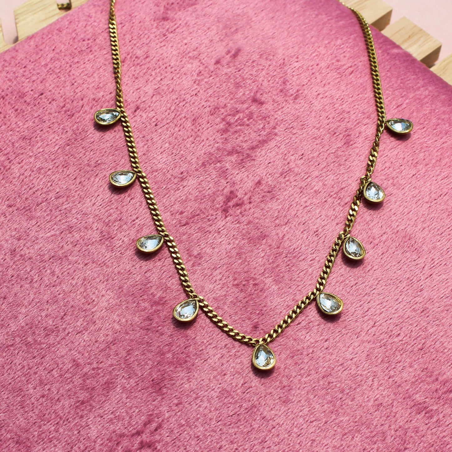 Anti Tarnish Gold Plated Necklace with Multi Gemstone Charms
