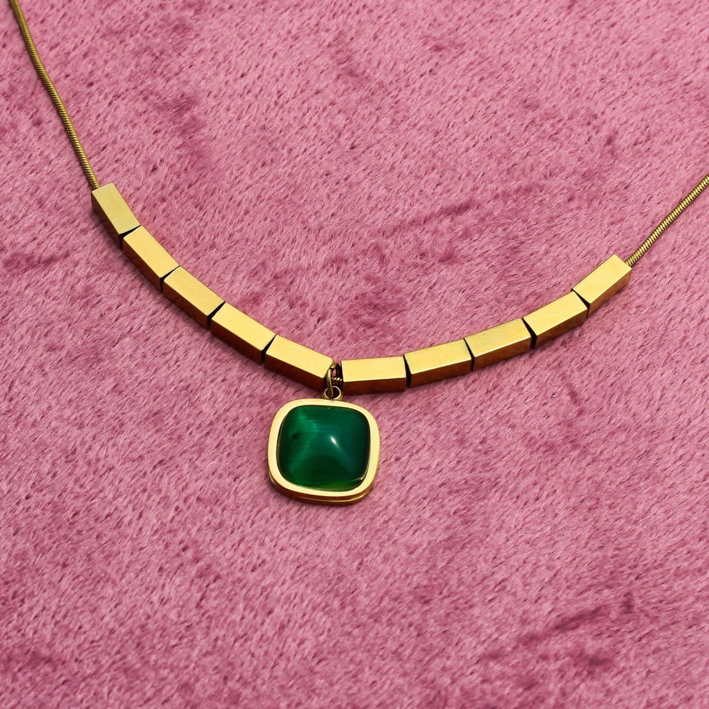 Anti Tarnish Gold Plated Necklace with Emeral Locket