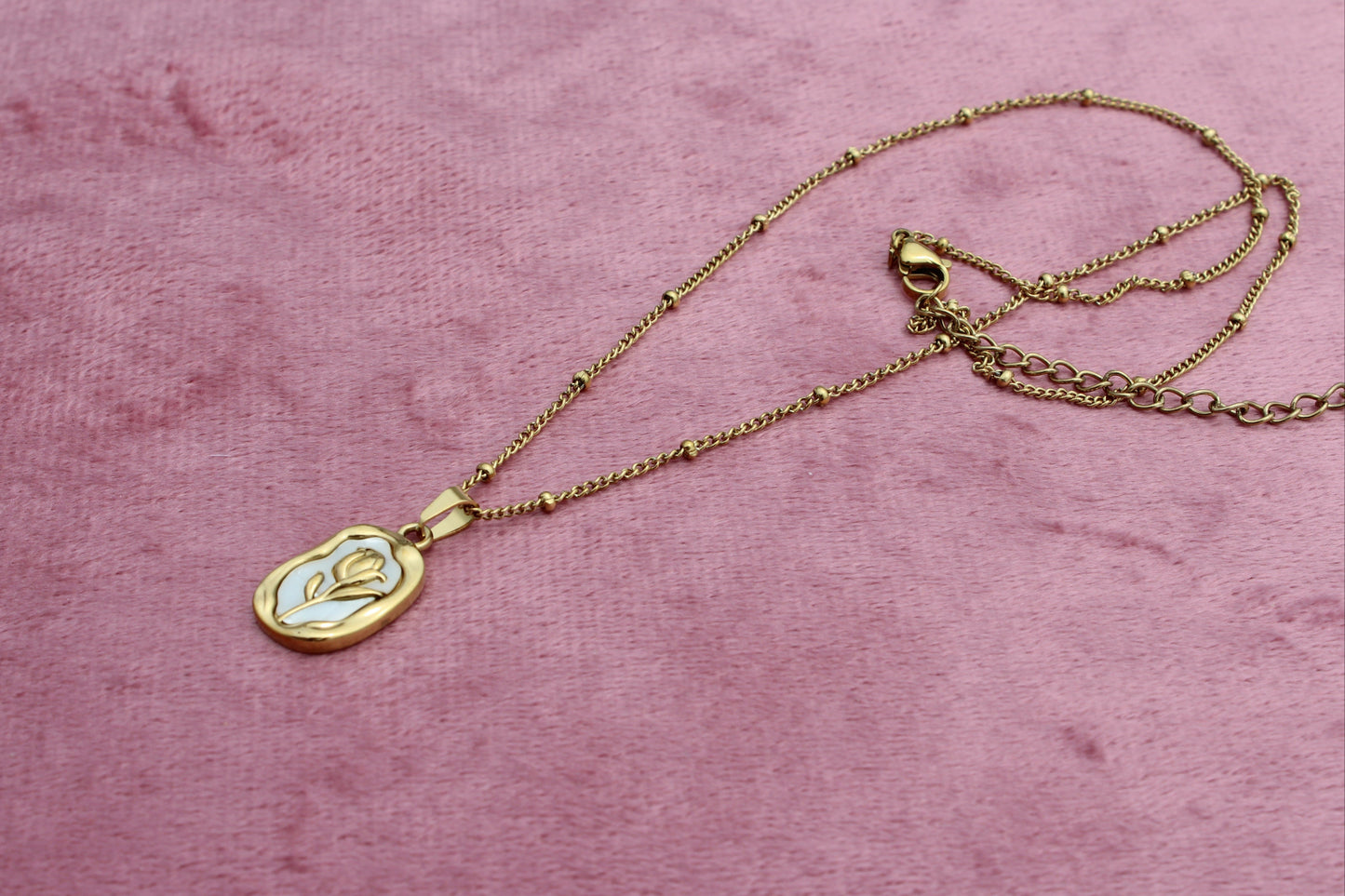 Anti Tarnish Gold Plated Necklace with Rose Embedded Pendant