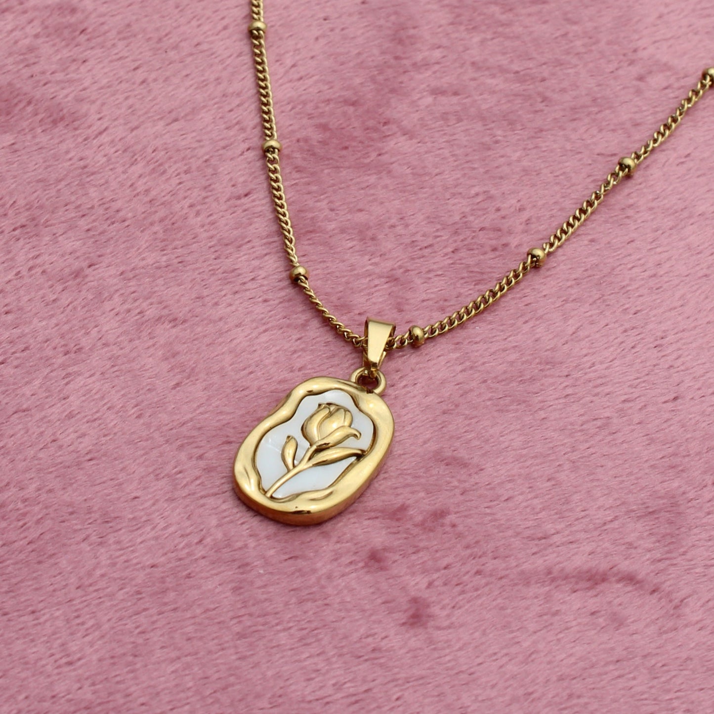 Anti Tarnish Gold Plated Necklace with Rose Embedded Pendant