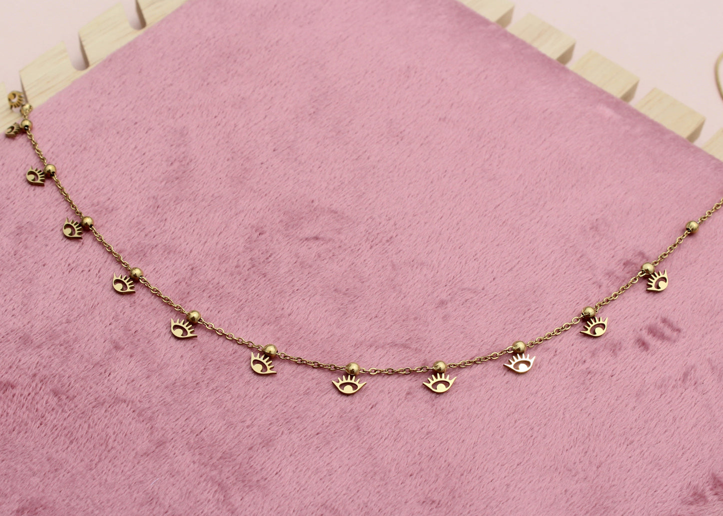 Anti Tarnish Gold Plated Necklace with Evil Eye Charms