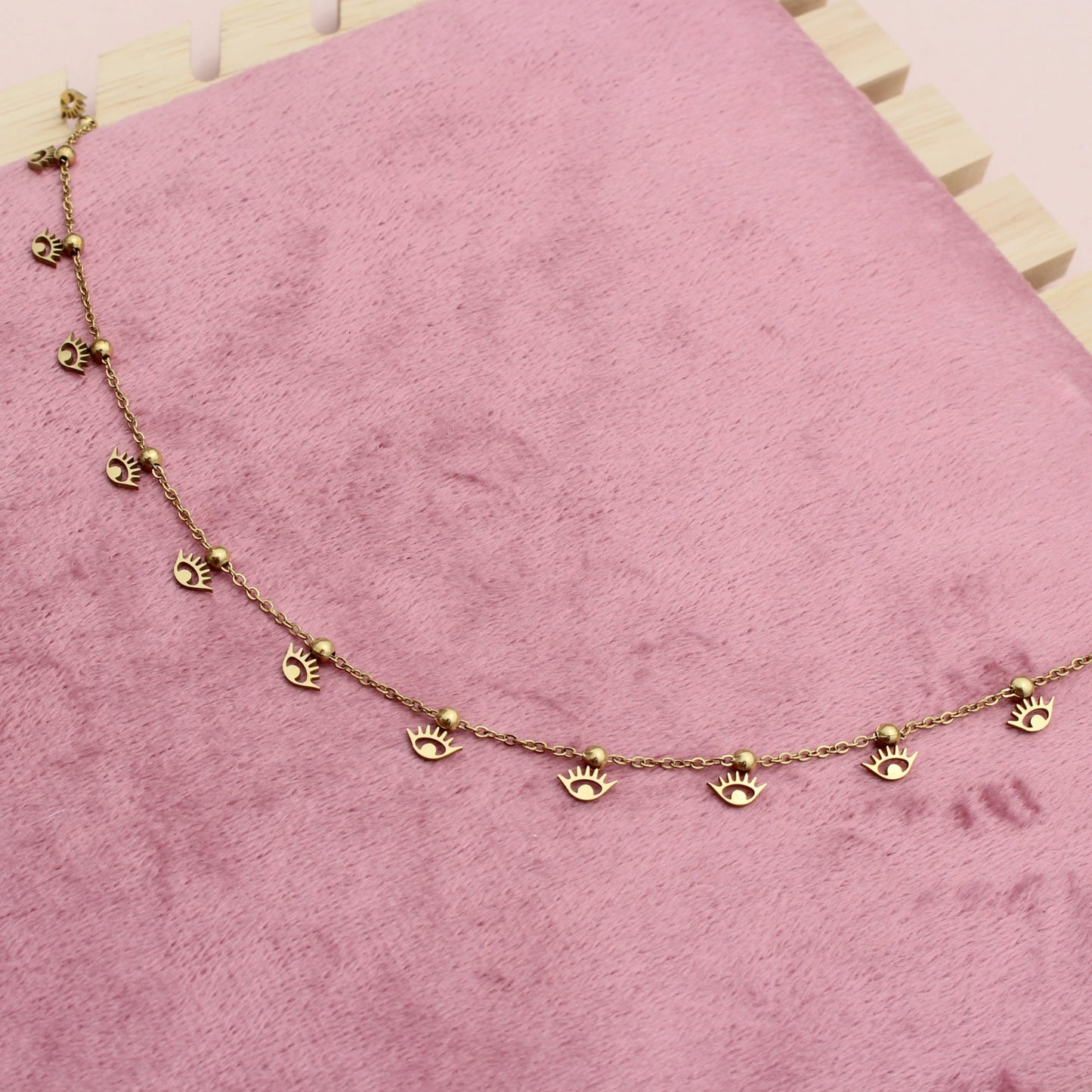 Anti Tarnish Gold Plated Necklace with Evil Eye Charms